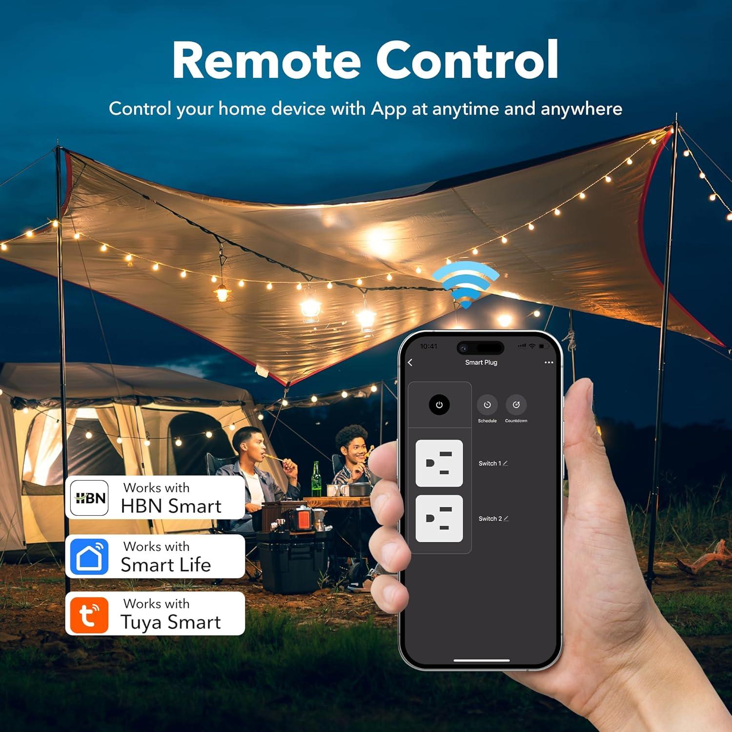 Enchufe Inteligente HBN para Exterior, Control Remoto WiFi 2PC
