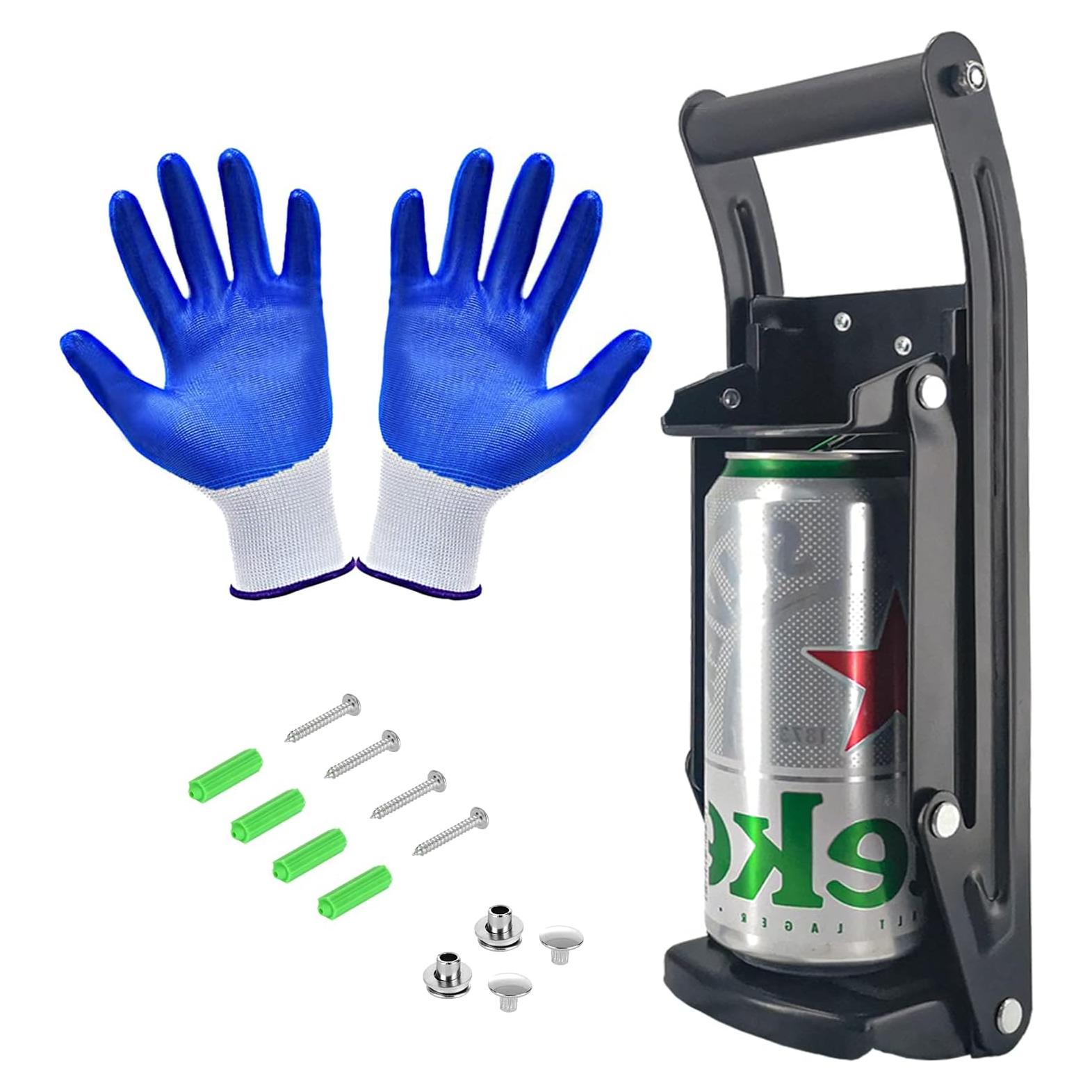 Aplastador de Latas MinliGUY Montado en Pared con Guantes