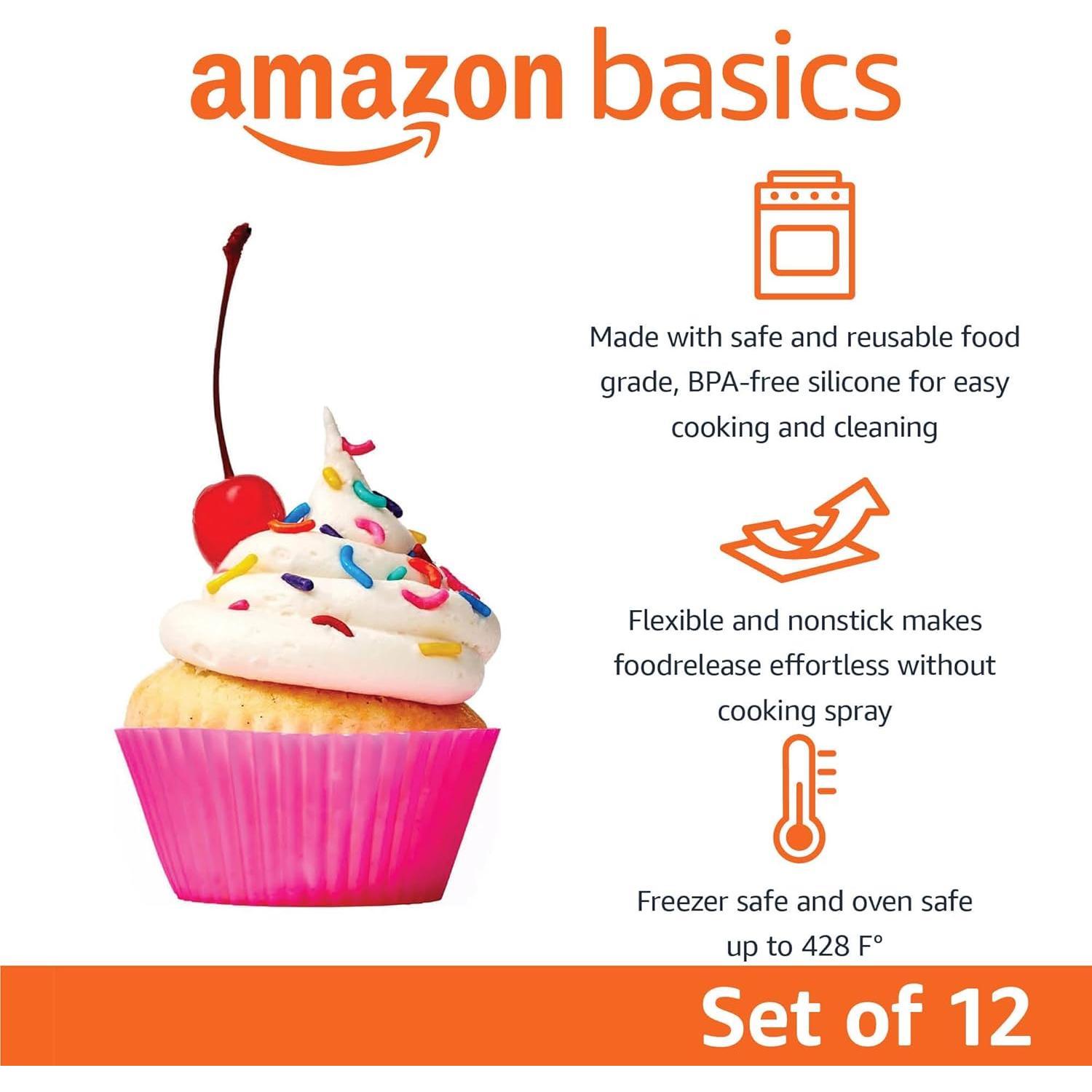 Tazas de Silicona Reutilizables Amazon Basics - 12 Piezas Multicolor