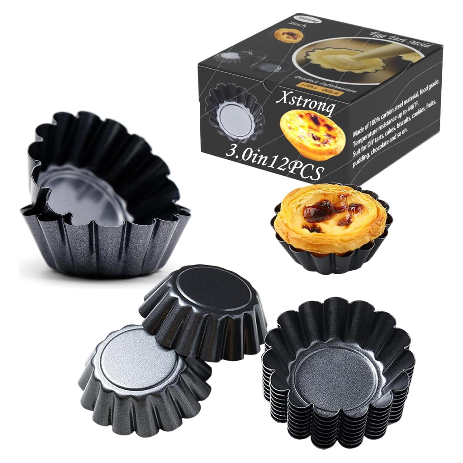 Moldes para Tartas de Huevo Xstronq 12PCS Acero al Carbono 3"
