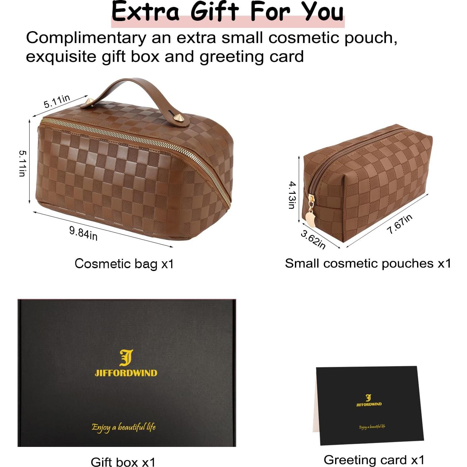 Set de 2 Bolsas de Maquillaje Impermeables Marrón - Gran Capacidad