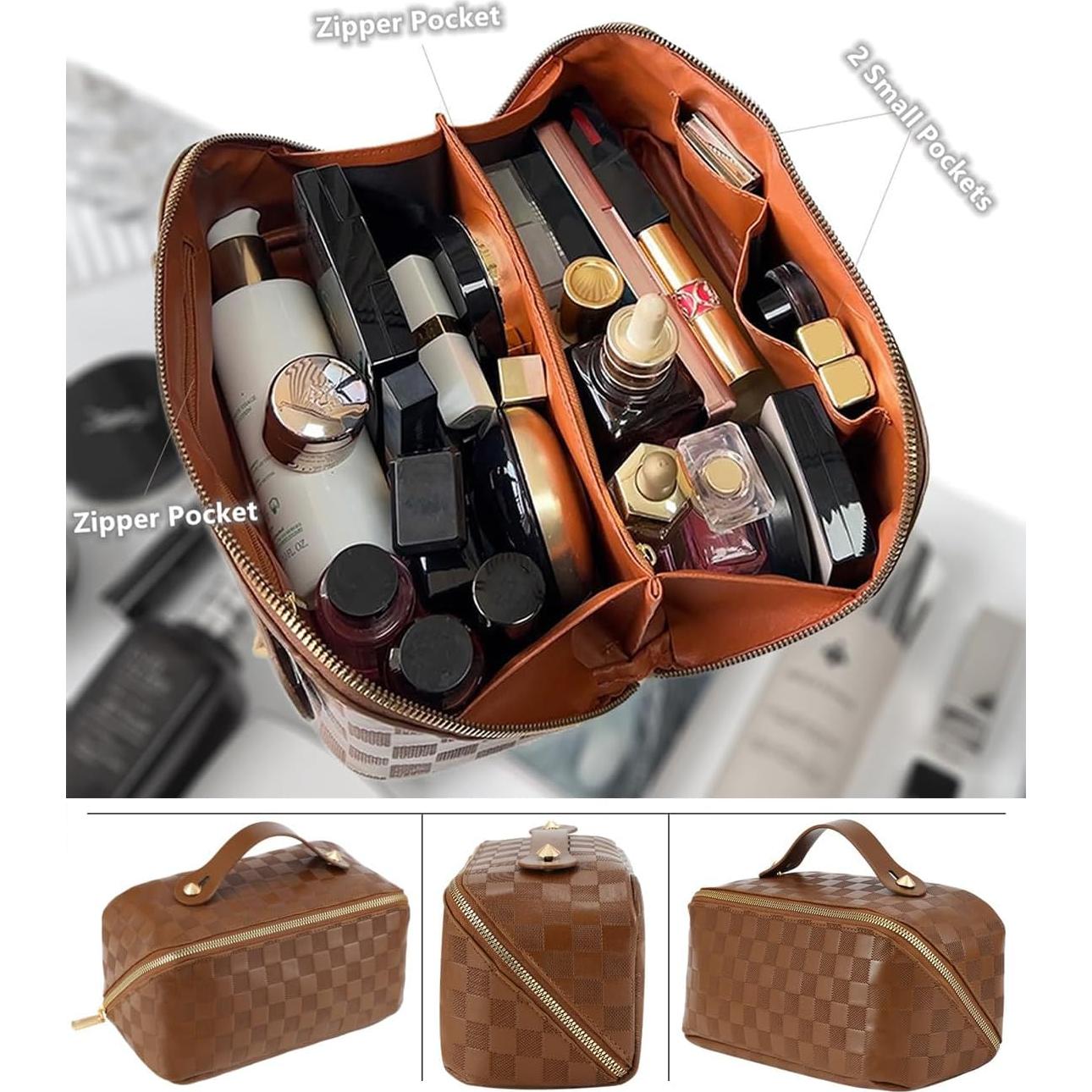 Set de 2 Bolsas de Maquillaje Impermeables Marrón - Gran Capacidad