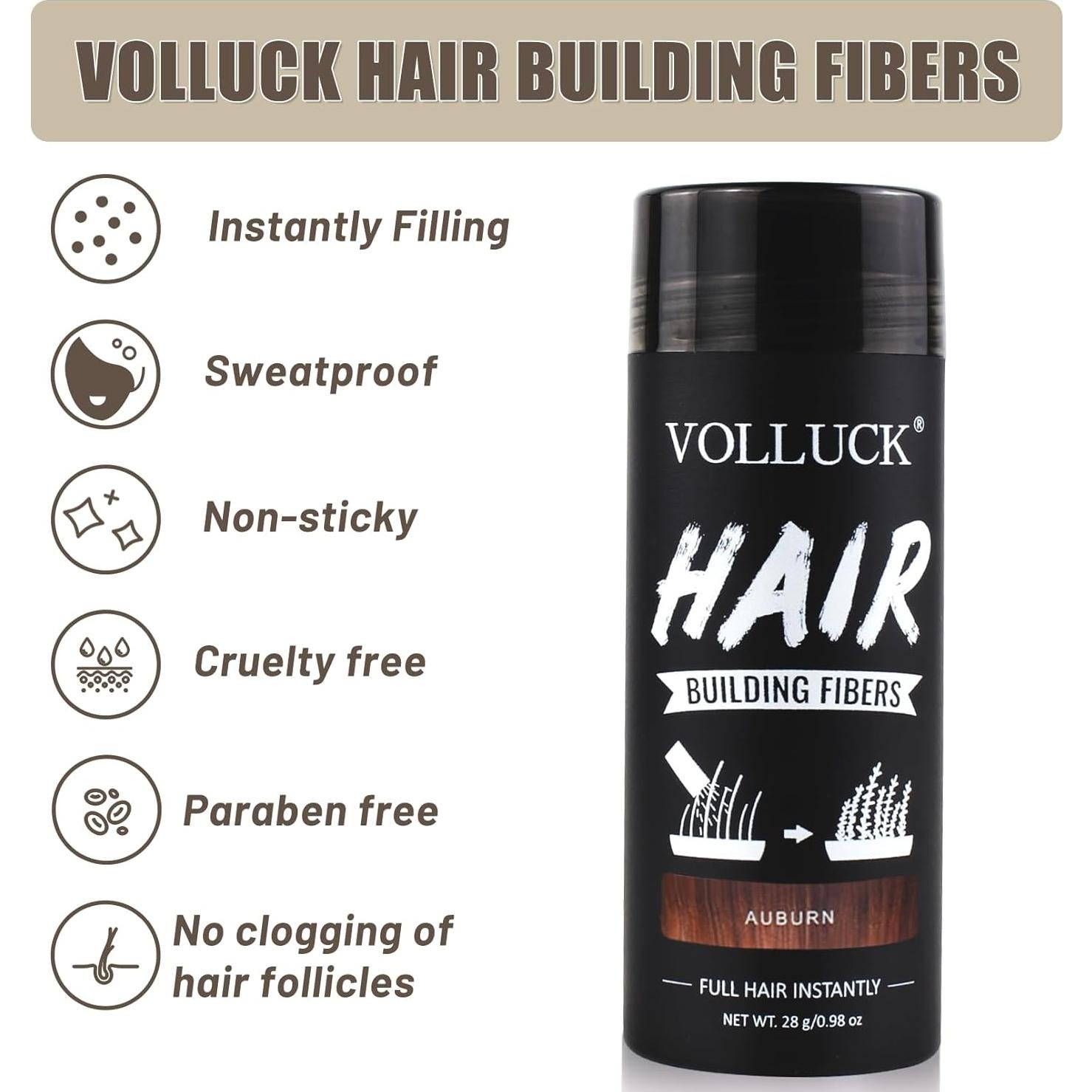 Fibras para Cabello VOLLUCK 28g Castaño Rojizo - Cobertura Instantánea