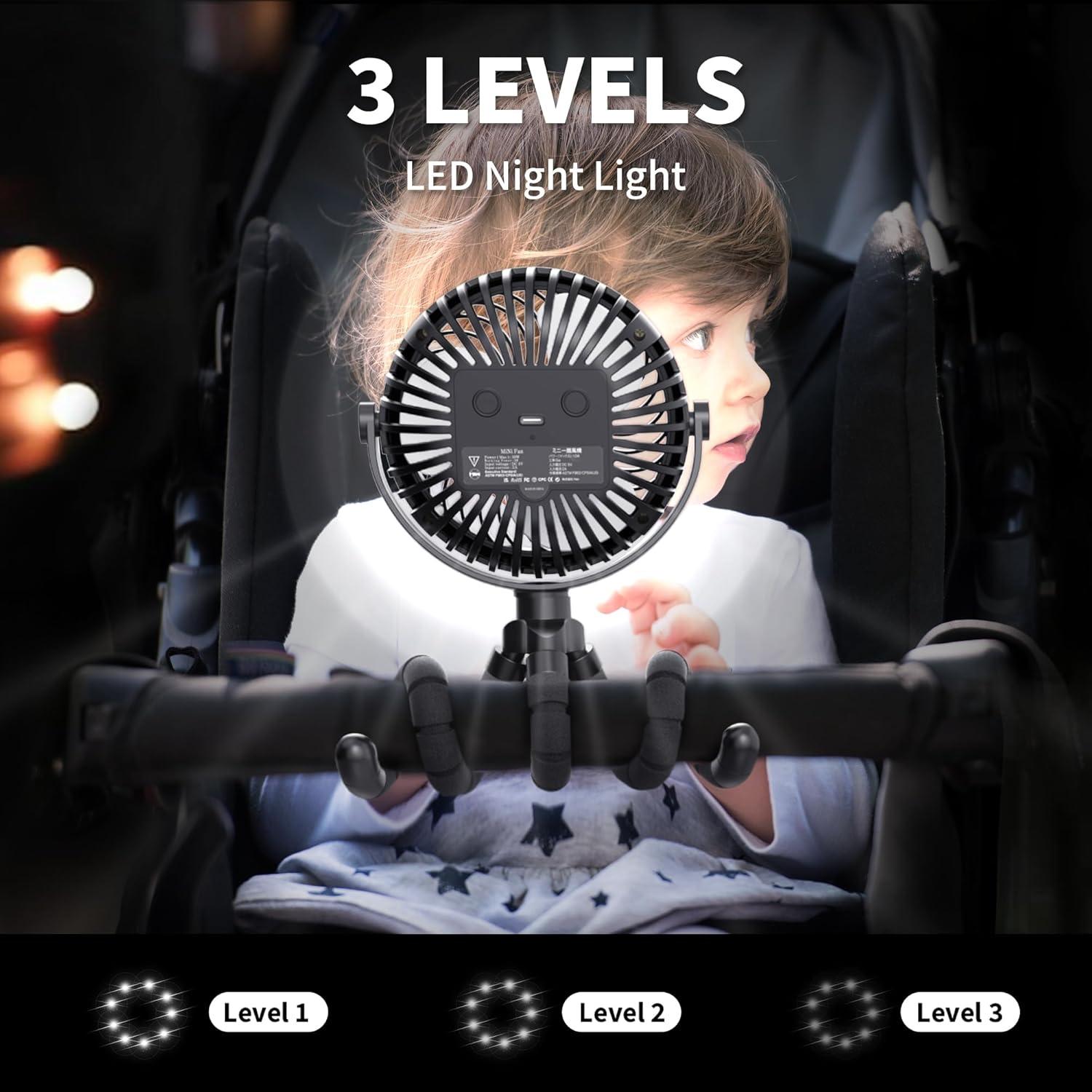 Ventilador de Cochecito AMACOOL D07 Recargable 3 Velocidades