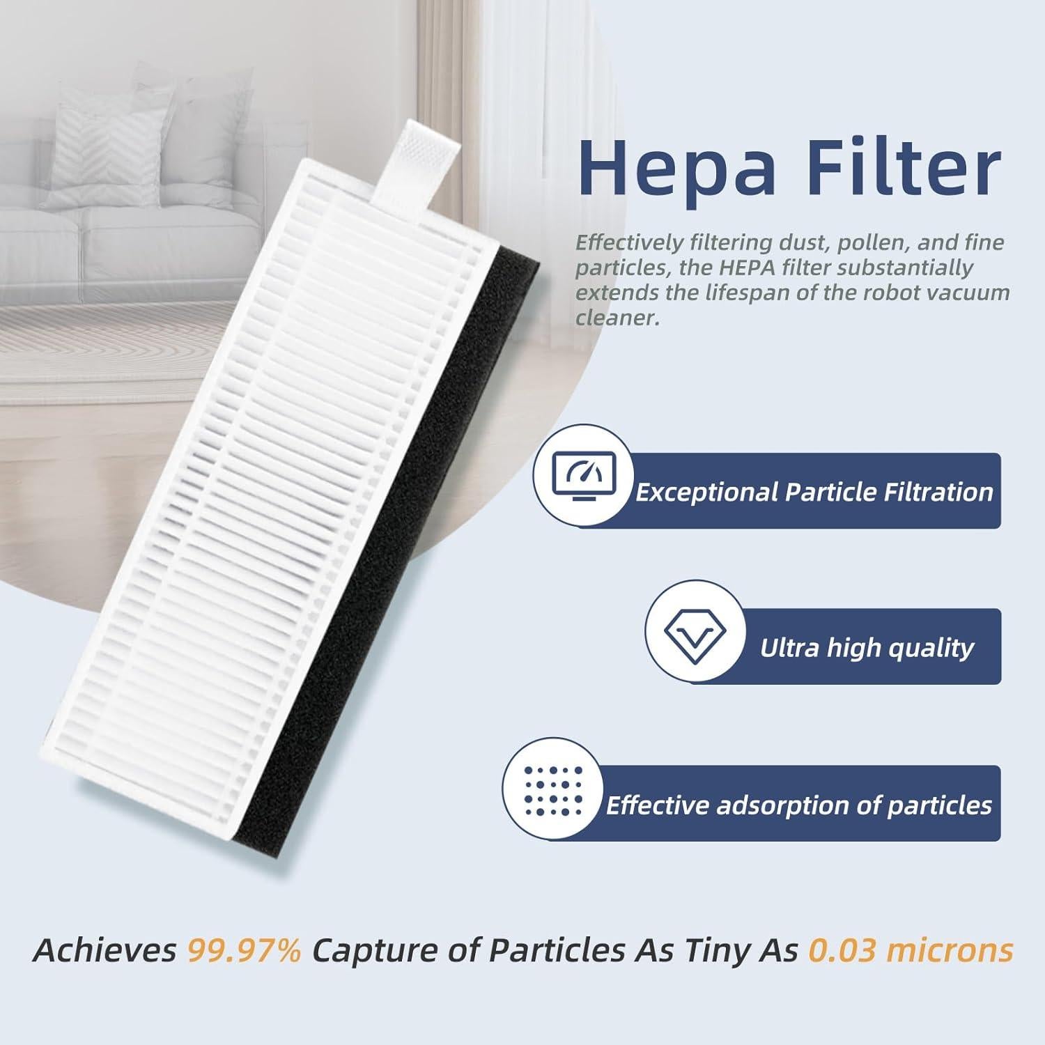 Replacement Parts fit for Tikom G8000/G8000 Pro, Honiture G20/G20 Pro, Laresar Evol 3/Evol 3s, Airzeen G20 Pro, 2 Roller Brushes, 4 Mop Pads,6 Filters,10 Side Brushes,1 Tool【NOT for G8000 MAX】