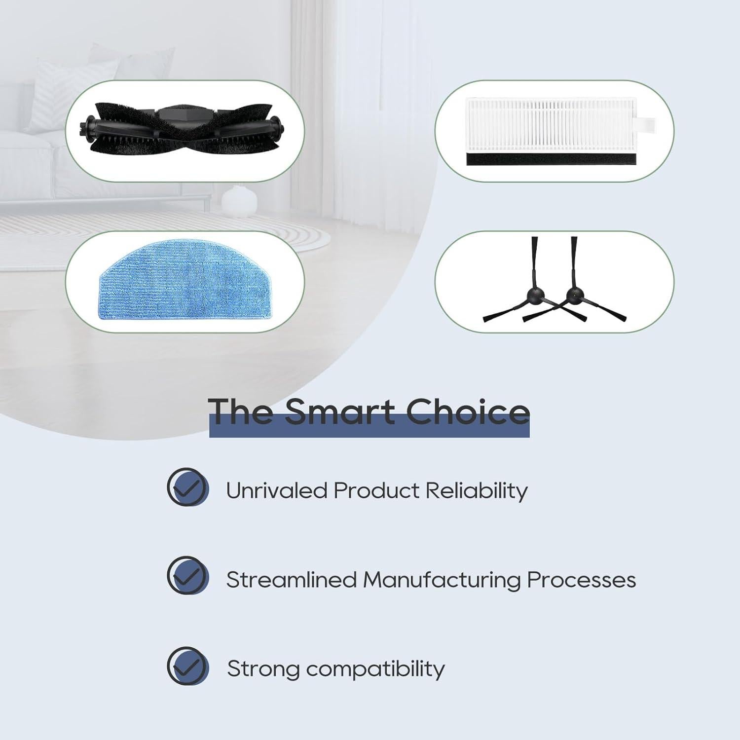 Replacement Parts fit for Tikom G8000/G8000 Pro, Honiture G20/G20 Pro, Laresar Evol 3/Evol 3s, Airzeen G20 Pro, 2 Roller Brushes, 4 Mop Pads,6 Filters,10 Side Brushes,1 Tool【NOT for G8000 MAX】