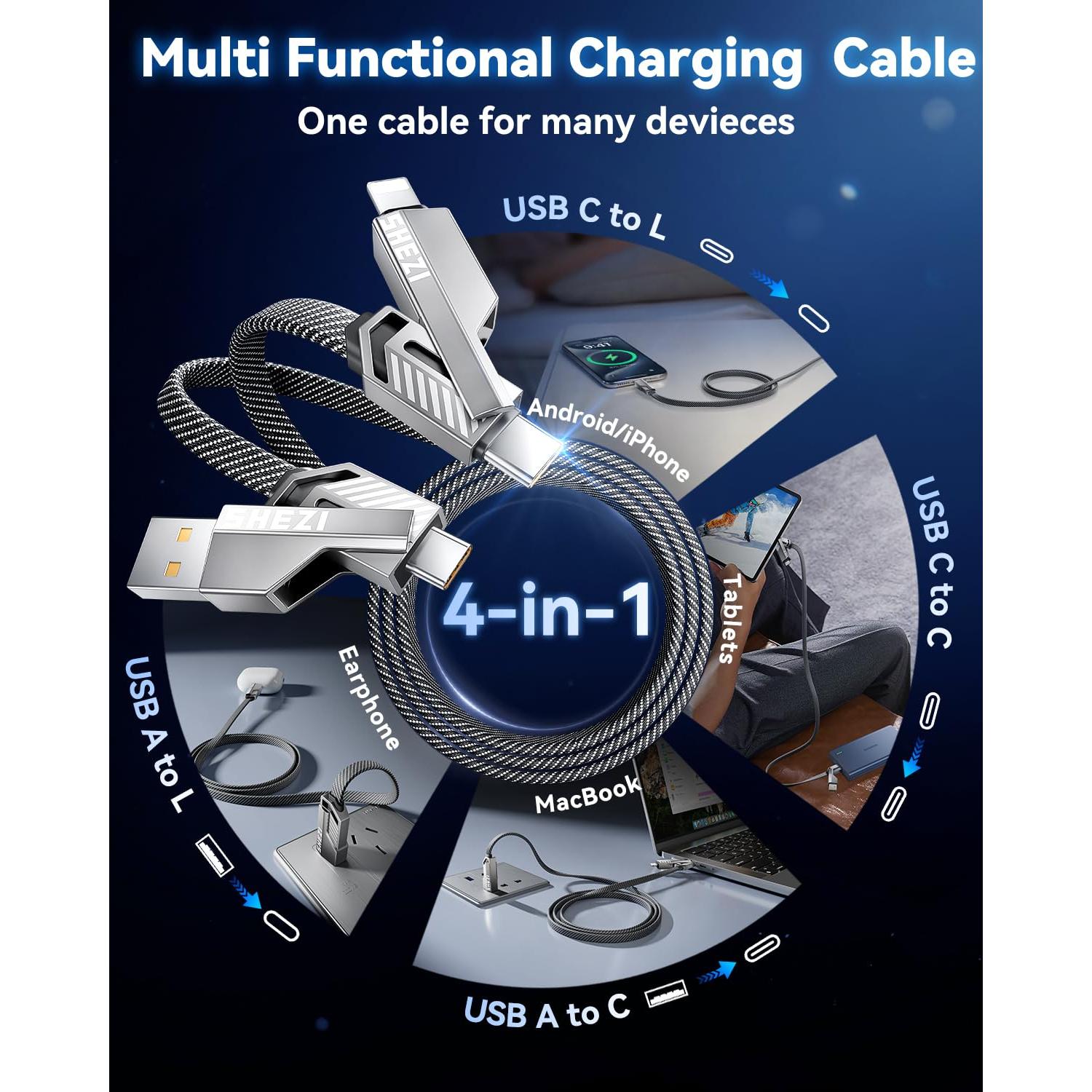 Cable USB C a Lightning 4 en 1 Jixivor 45W 0.91m Carga Rápida