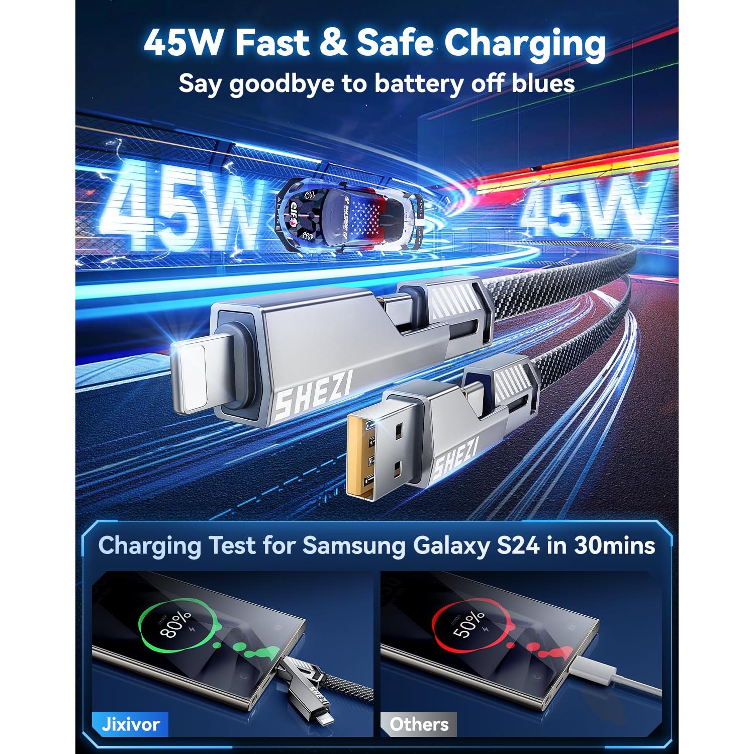 Cable USB C a Lightning 4 en 1 Jixivor 45W 0.91m Carga Rápida