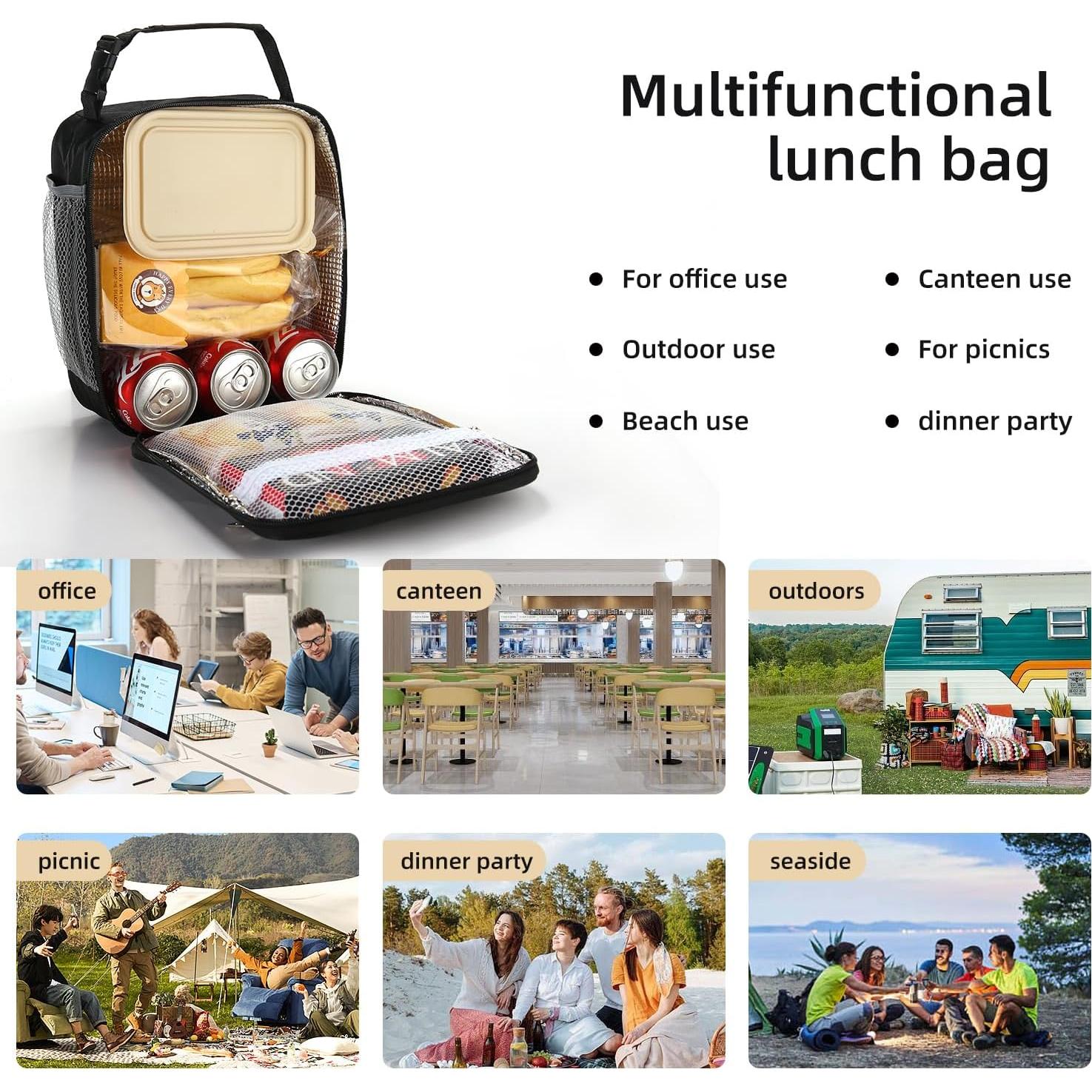 Bolsa de Almuerzo Aislada Lovoeo Negra 27x23x9 cm