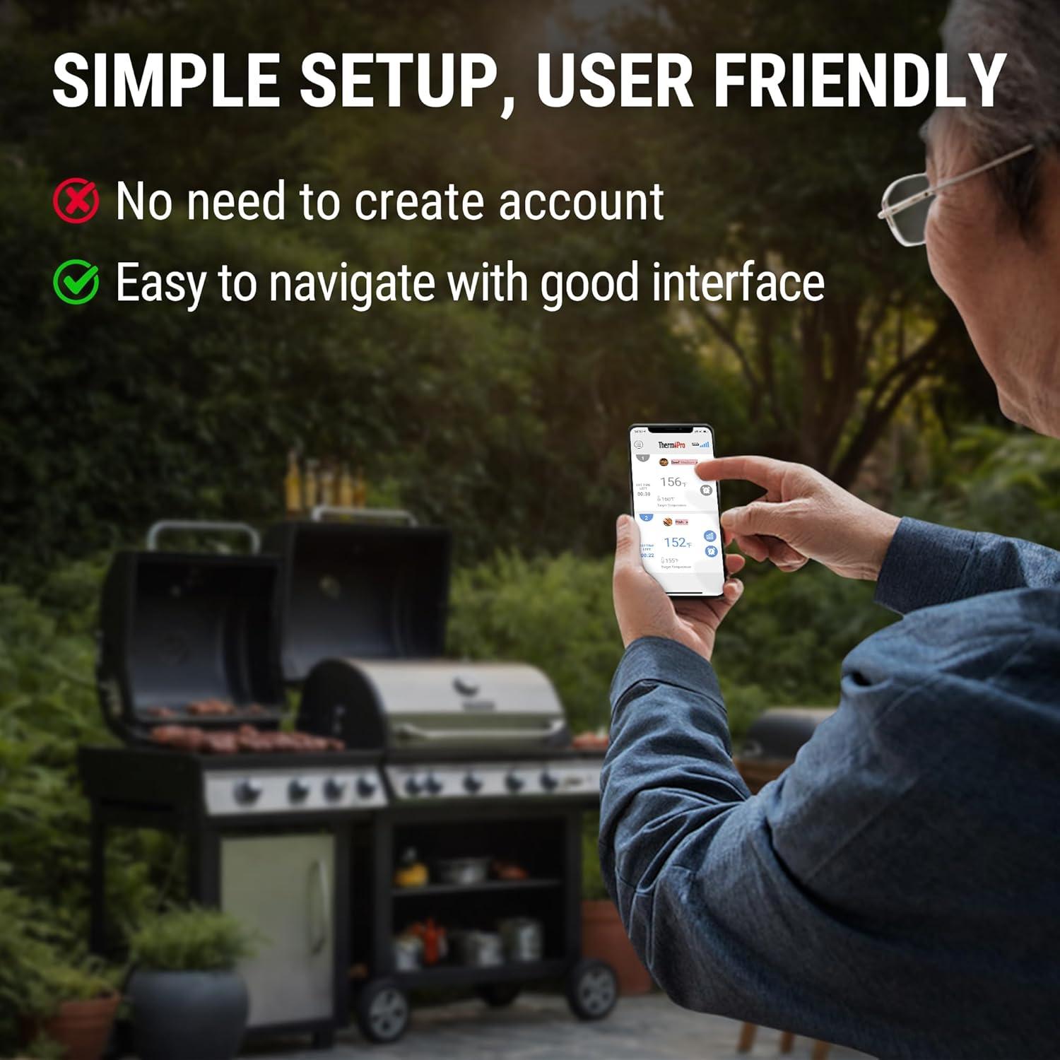 Termómetro de Carne Inalámbrico ThermoPro TP-25H2, 2 Sondas, Bluetooth