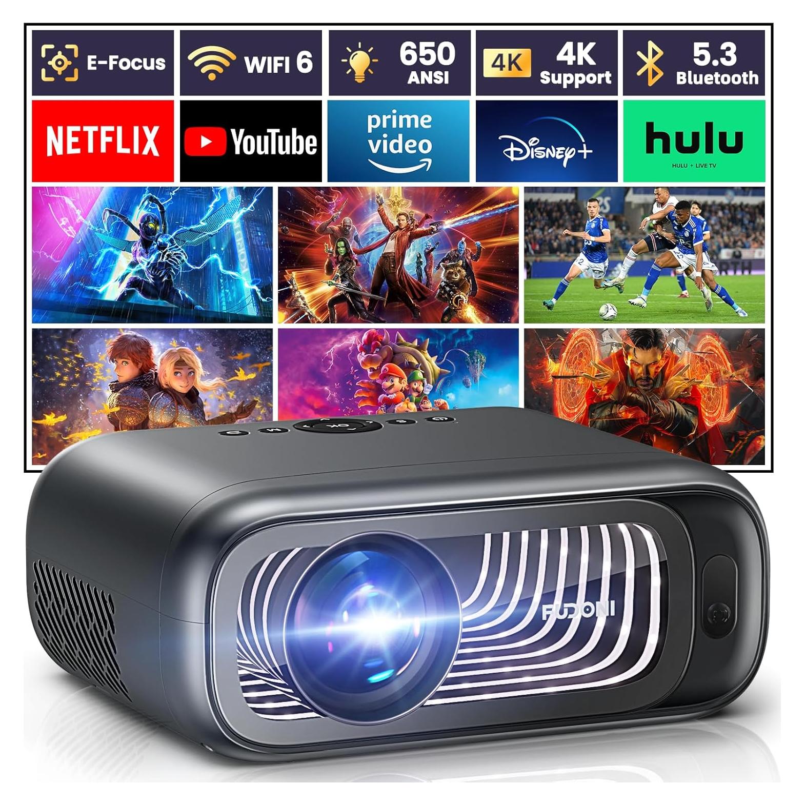 Proyector FUDONI Aurora P4 1080P WiFi 6 650 ANSI Soporte 4K