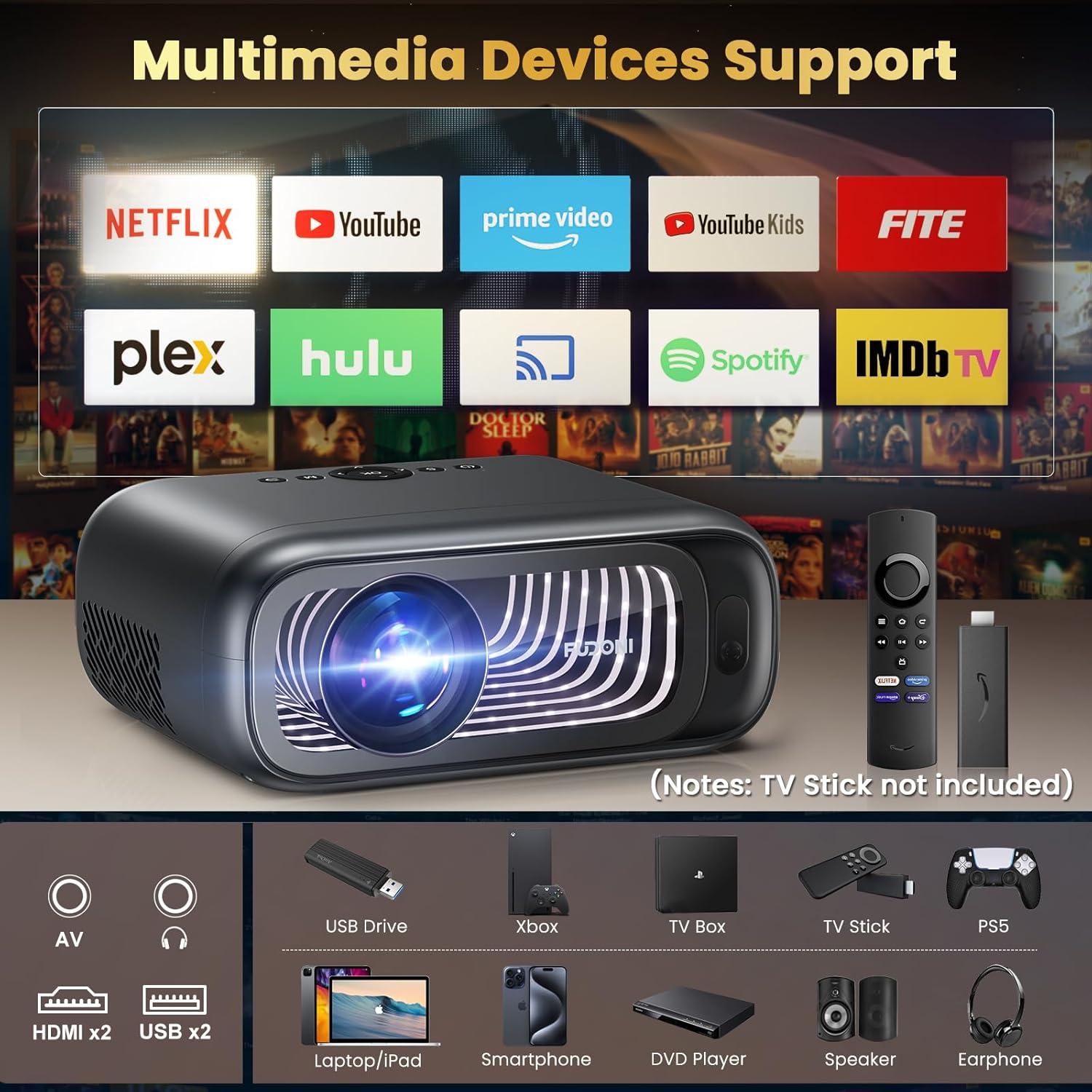 Proyector FUDONI Aurora P4 1080P WiFi 6 650 ANSI Soporte 4K