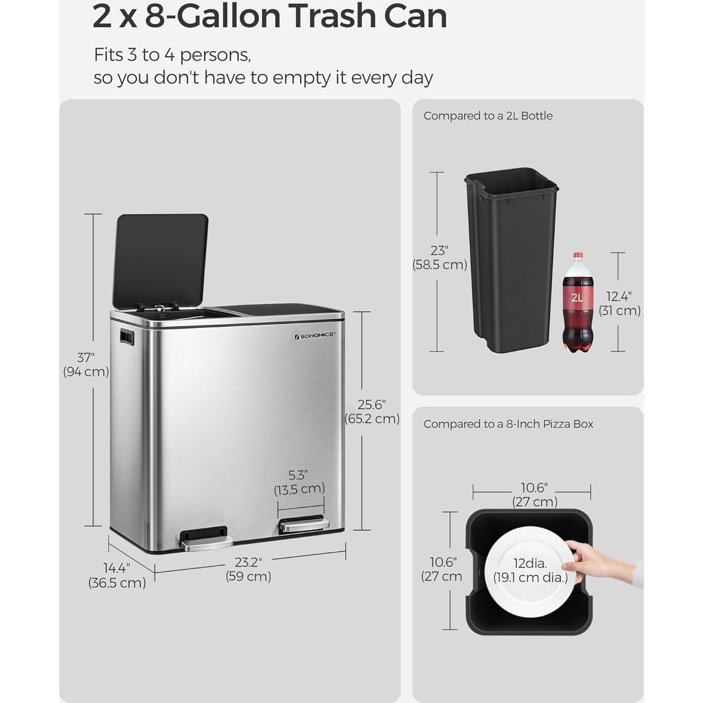 Cubo de Basura SONGMICS 2 x 30 L con Pedal y 15 Bolsas