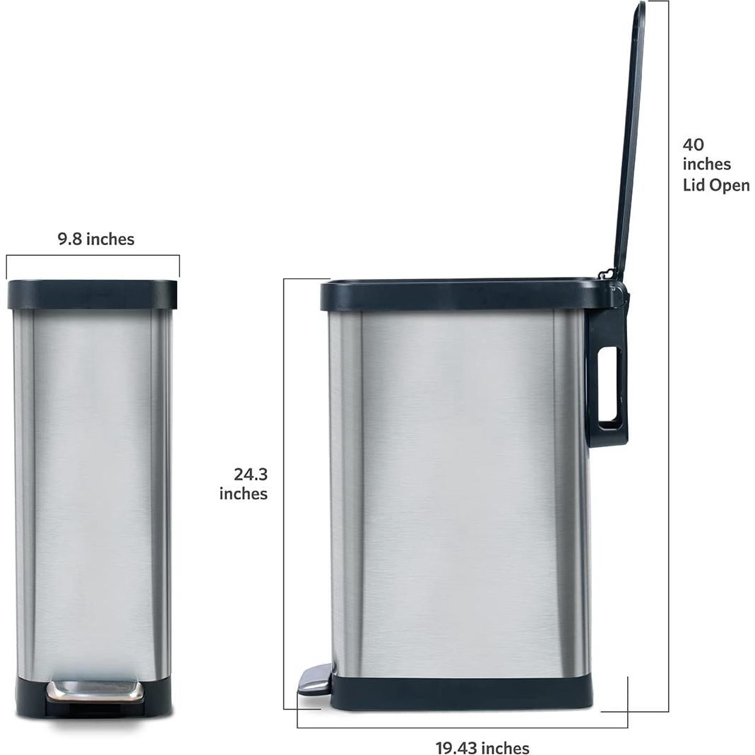Bote de Basura Slim Glad 45L Acero Inoxidable con Tapa
