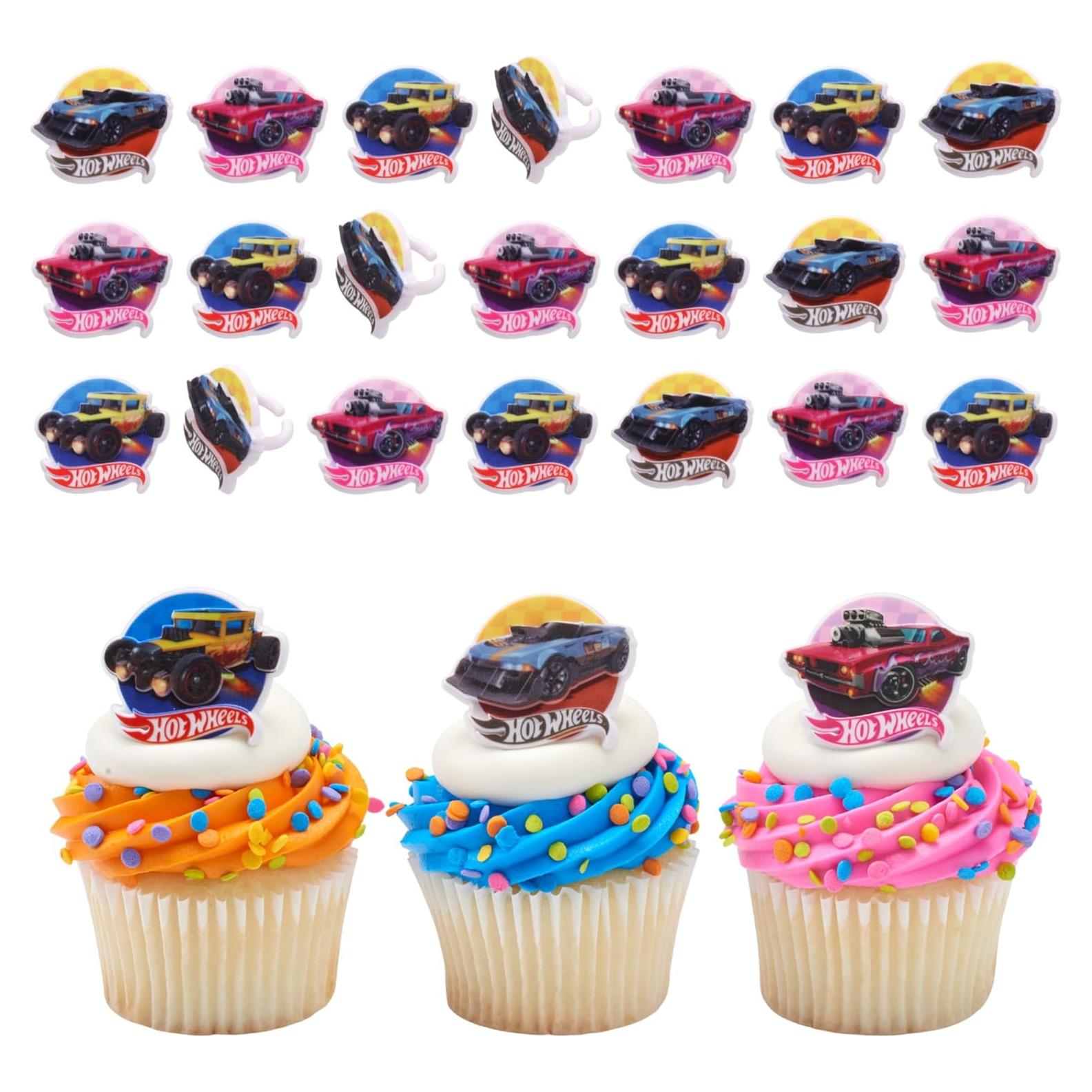 Anillos de Cupcake DecoPac Hot Wheels - 24 Toppers Apto Alimentos