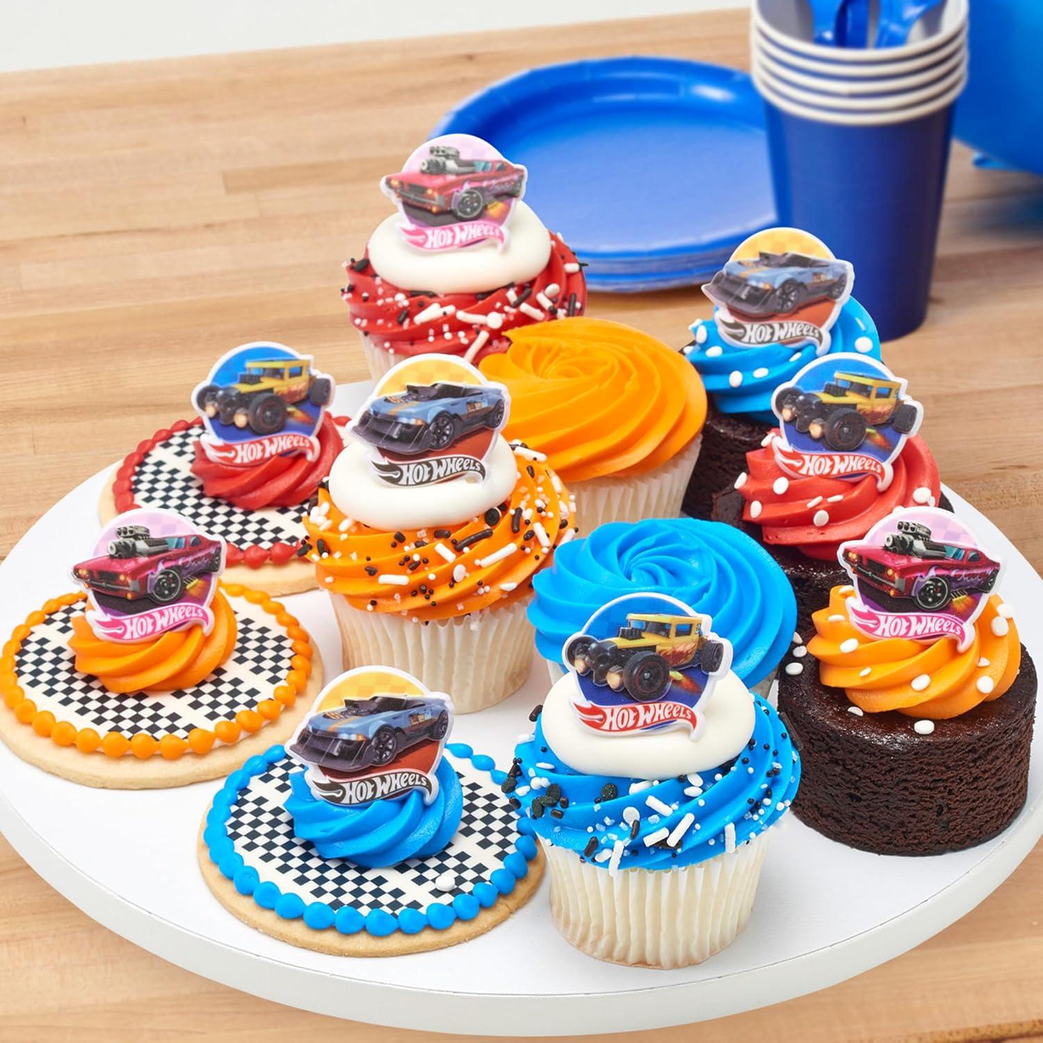 Anillos de Cupcake DecoPac Hot Wheels - 24 Toppers Apto Alimentos
