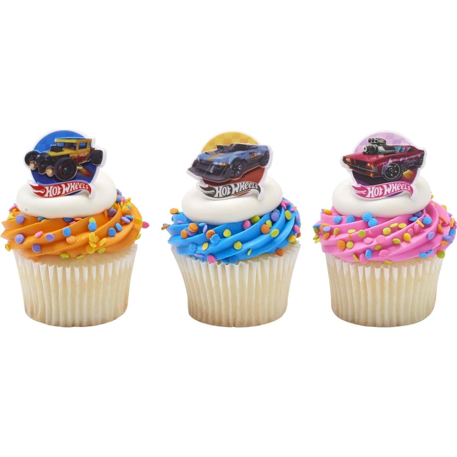 Anillos de Cupcake DecoPac Hot Wheels - 24 Toppers Apto Alimentos