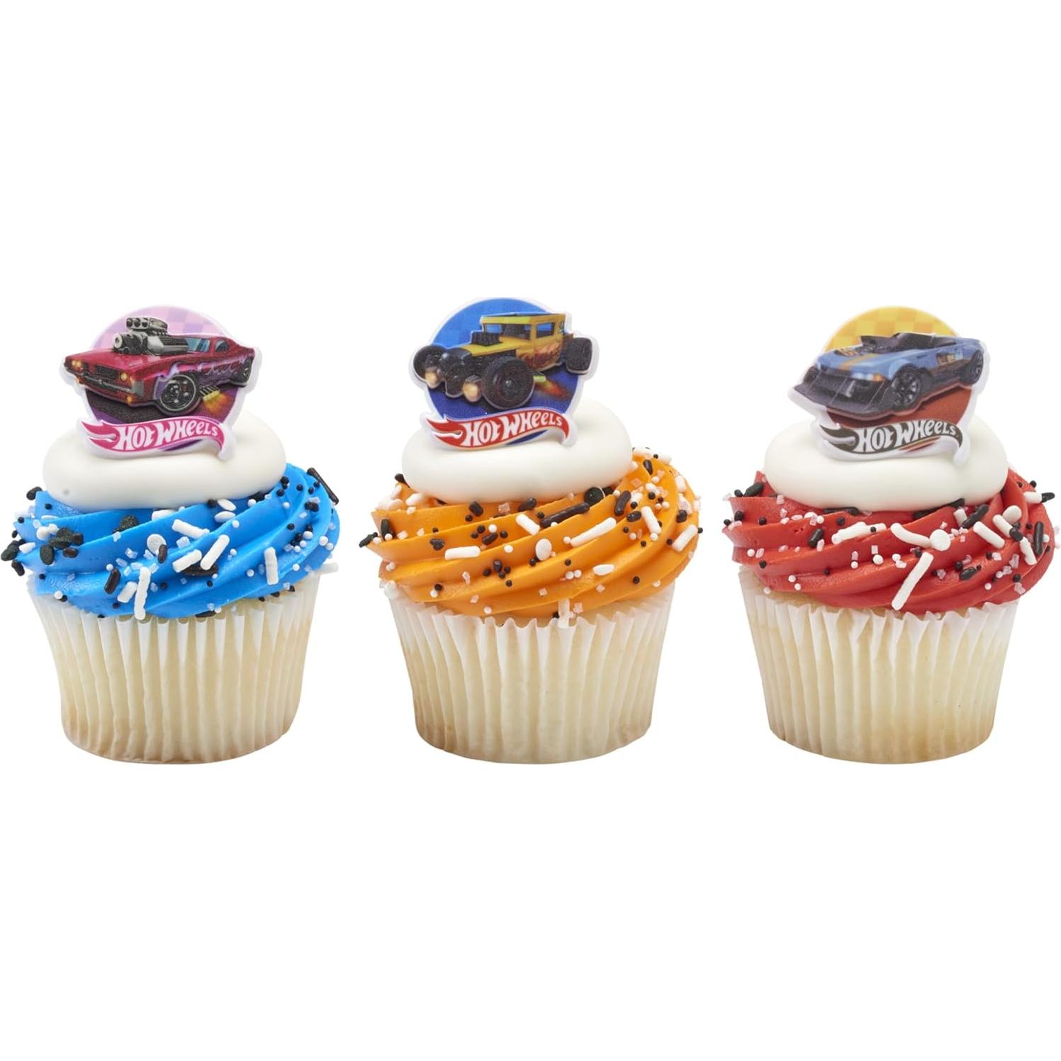 Anillos de Cupcake DecoPac Hot Wheels - 24 Toppers Apto Alimentos