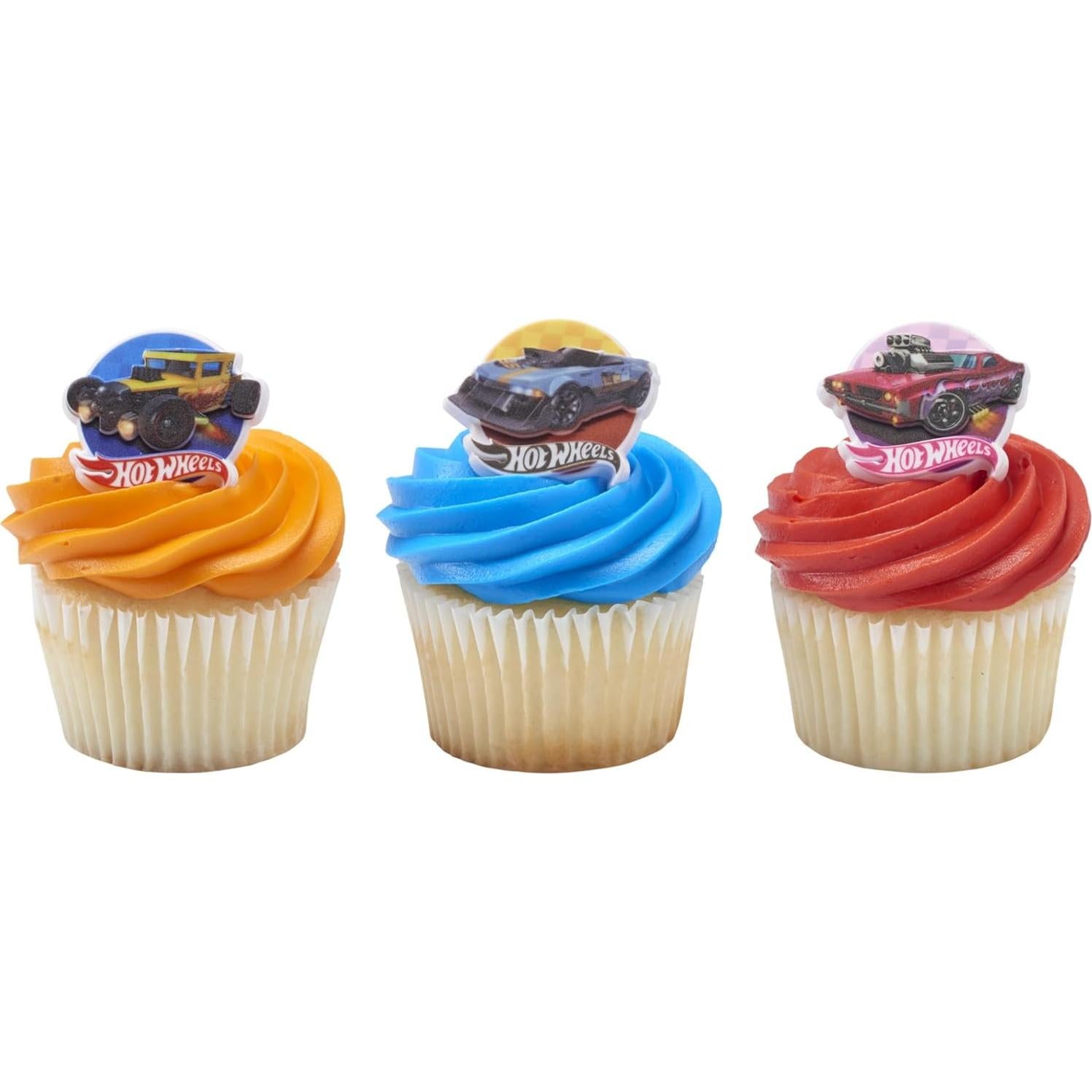 Anillos de Cupcake DecoPac Hot Wheels - 24 Toppers Apto Alimentos