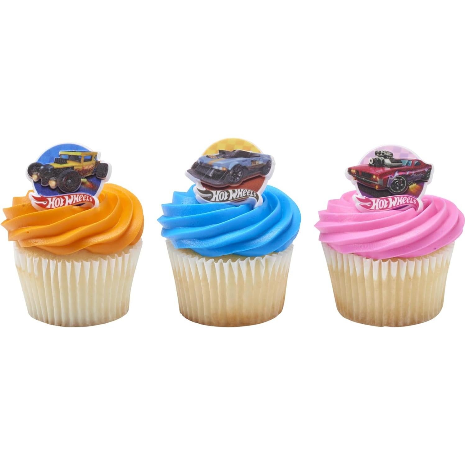 Anillos de Cupcake DecoPac Hot Wheels - 24 Toppers Apto Alimentos