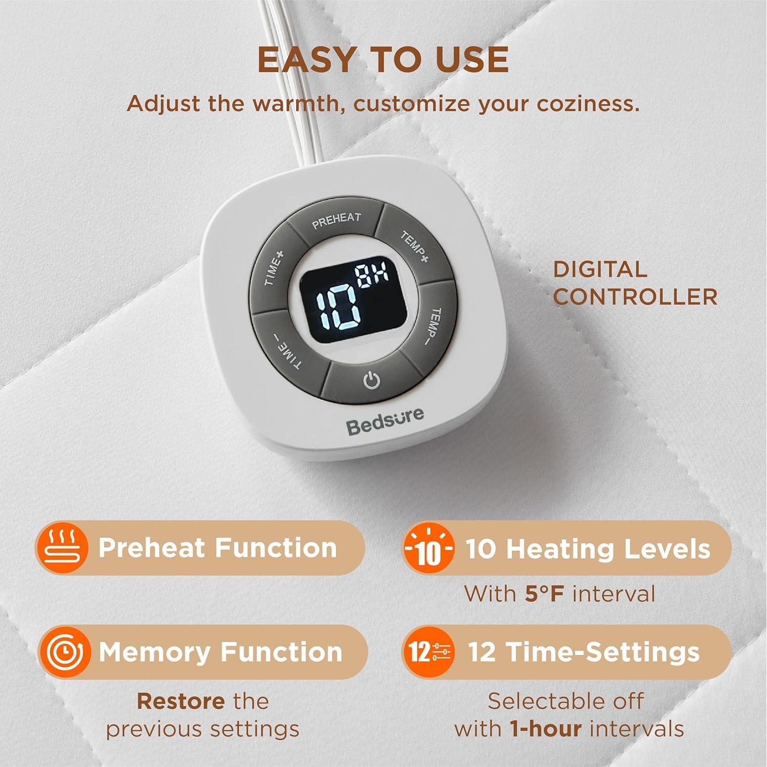 Almohadilla Térmica Doble Bedsure 99x191cm - 10 Niveles Calor