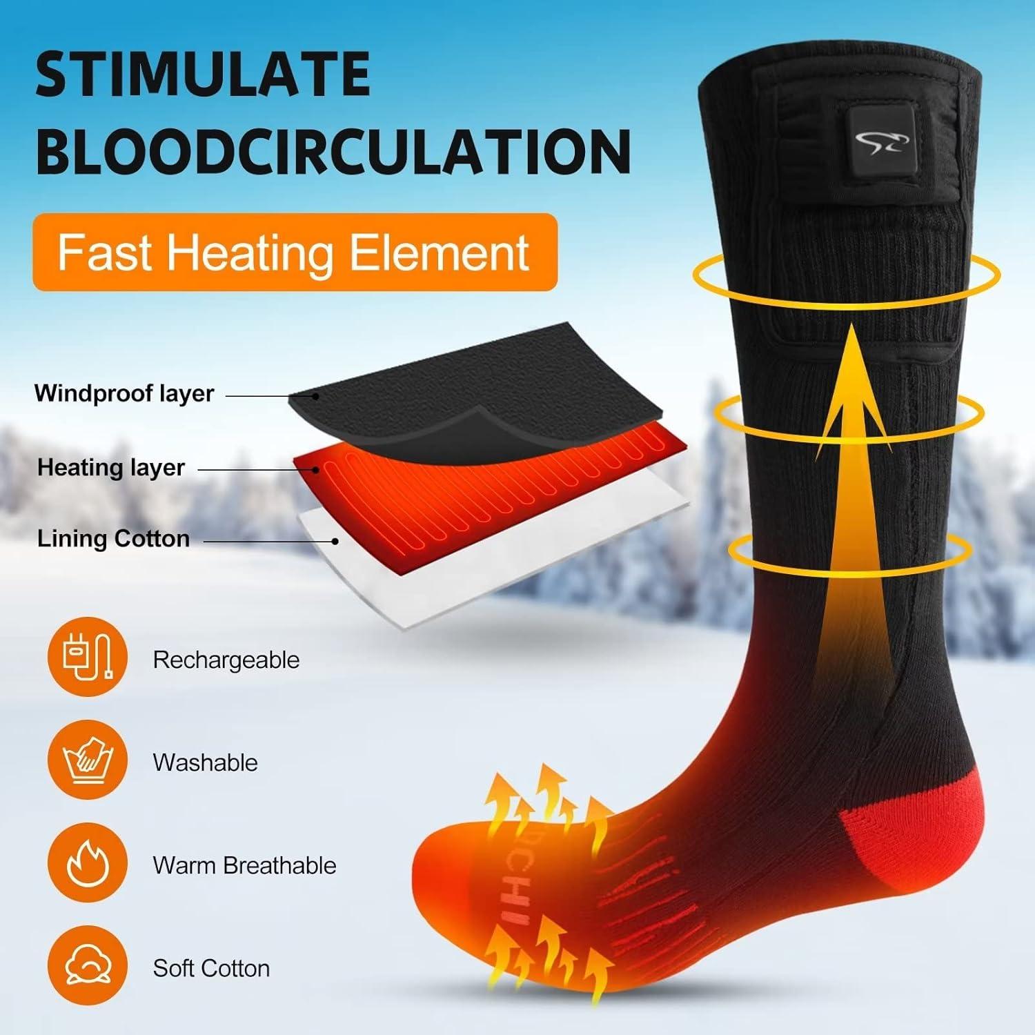 Calcetines Calentados Recargables BARCHI HEAT - Unisex, 3 Niveles de Calor