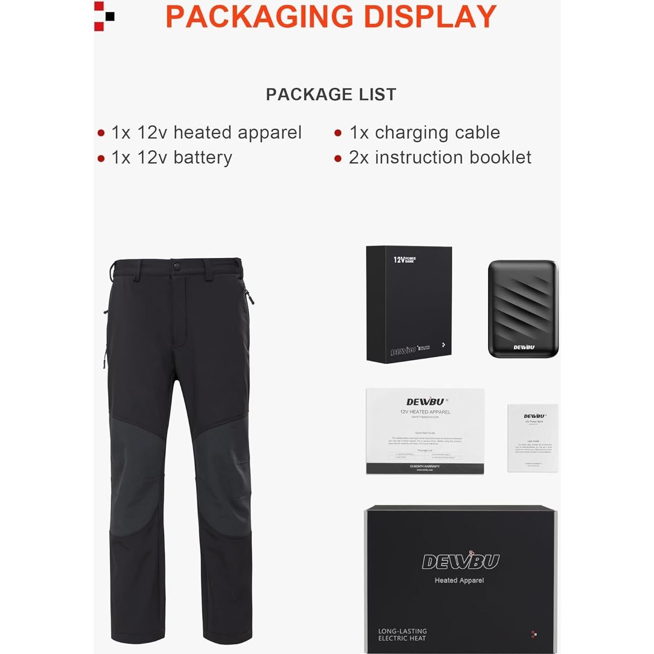 Pantalones Calentados DEWBU para Hombres 12V Forro Polar