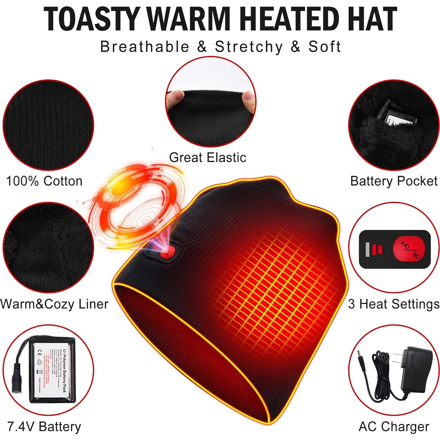 Gorro Térmico Eléctrico Recargable Autocastle Unisex Negro