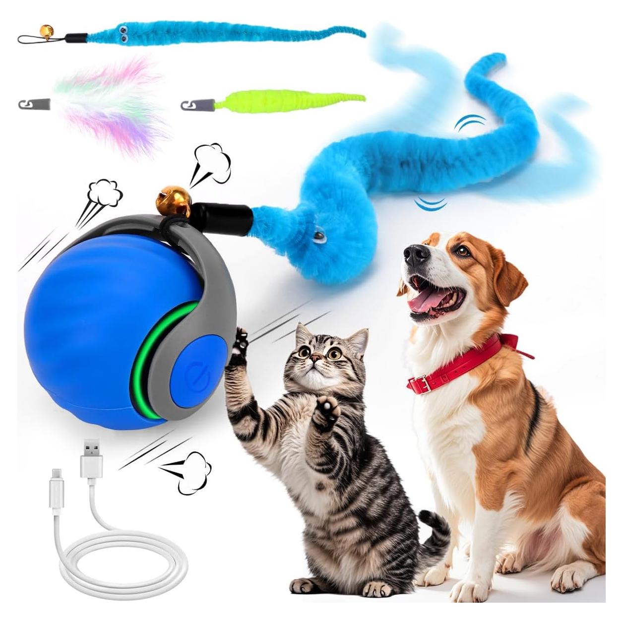Juguete Interactivo para Gatos Mity Rain, Bola Autopropulsada Azul
