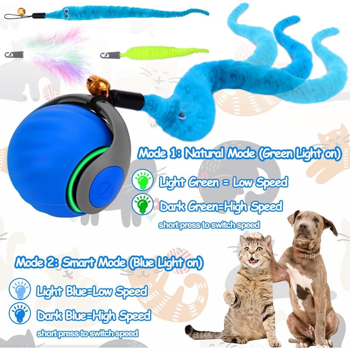 Juguete Interactivo para Gatos Mity Rain, Bola Autopropulsada Azul