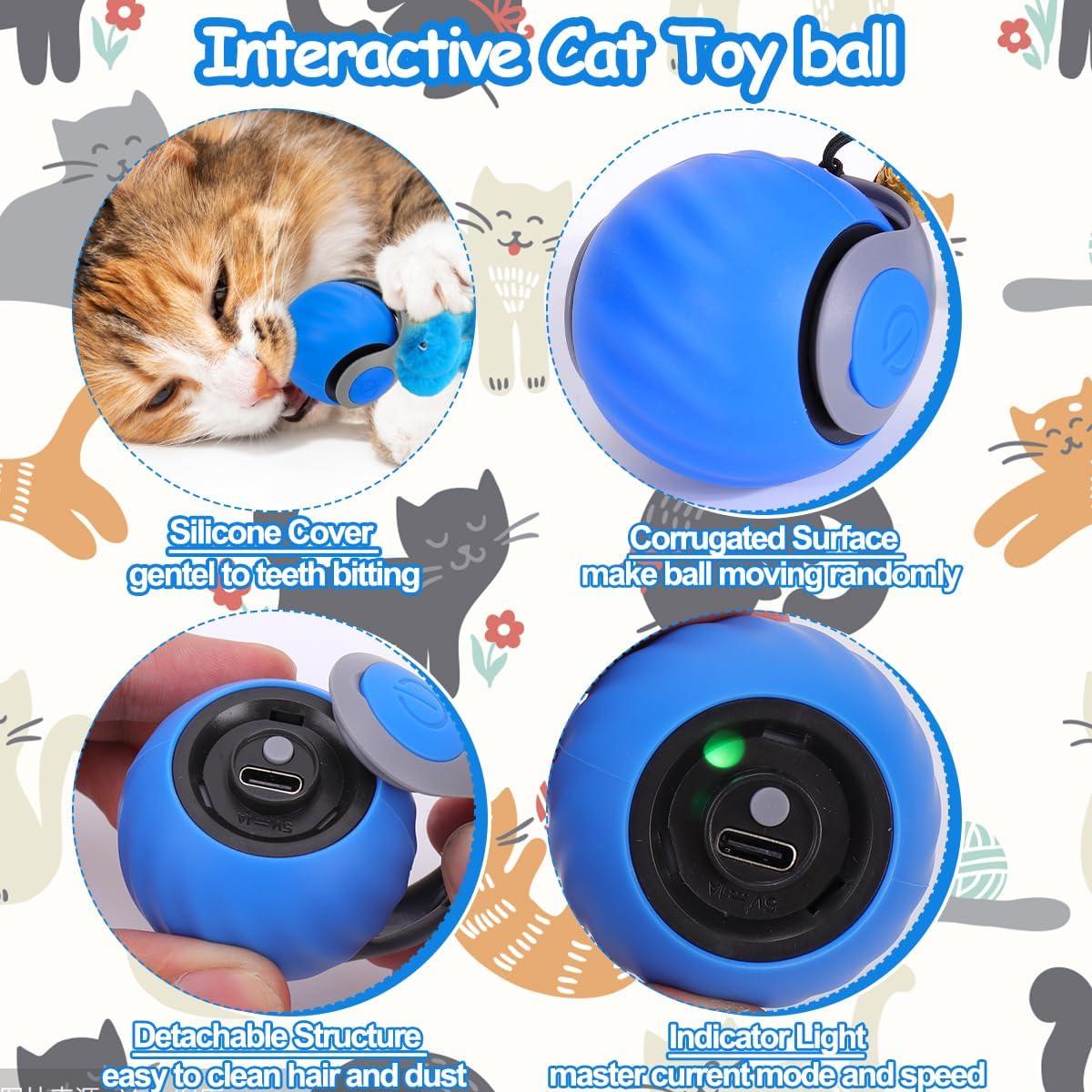 Juguete Interactivo para Gatos Mity Rain, Bola Autopropulsada Azul