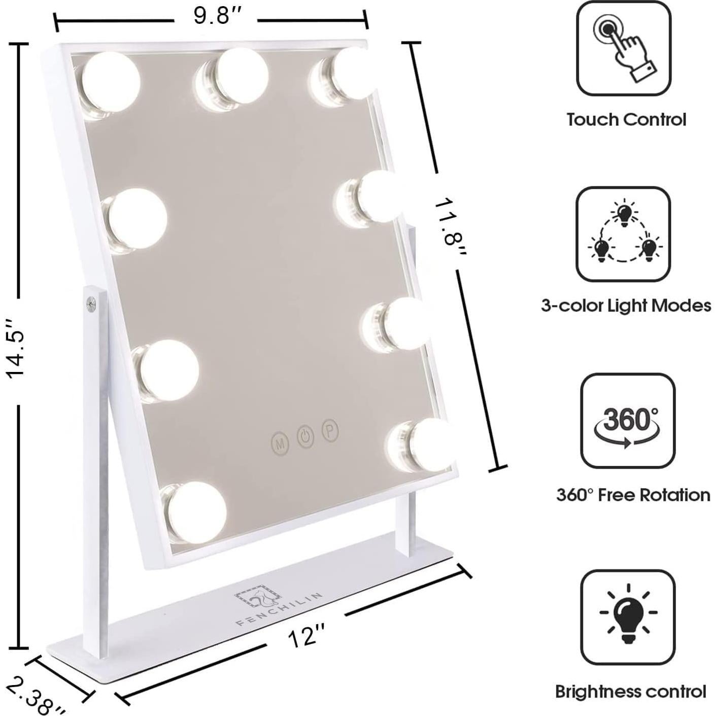 Espejo de Maquillaje Iluminado FENCHILIN 30.6x35.9 cm 10X