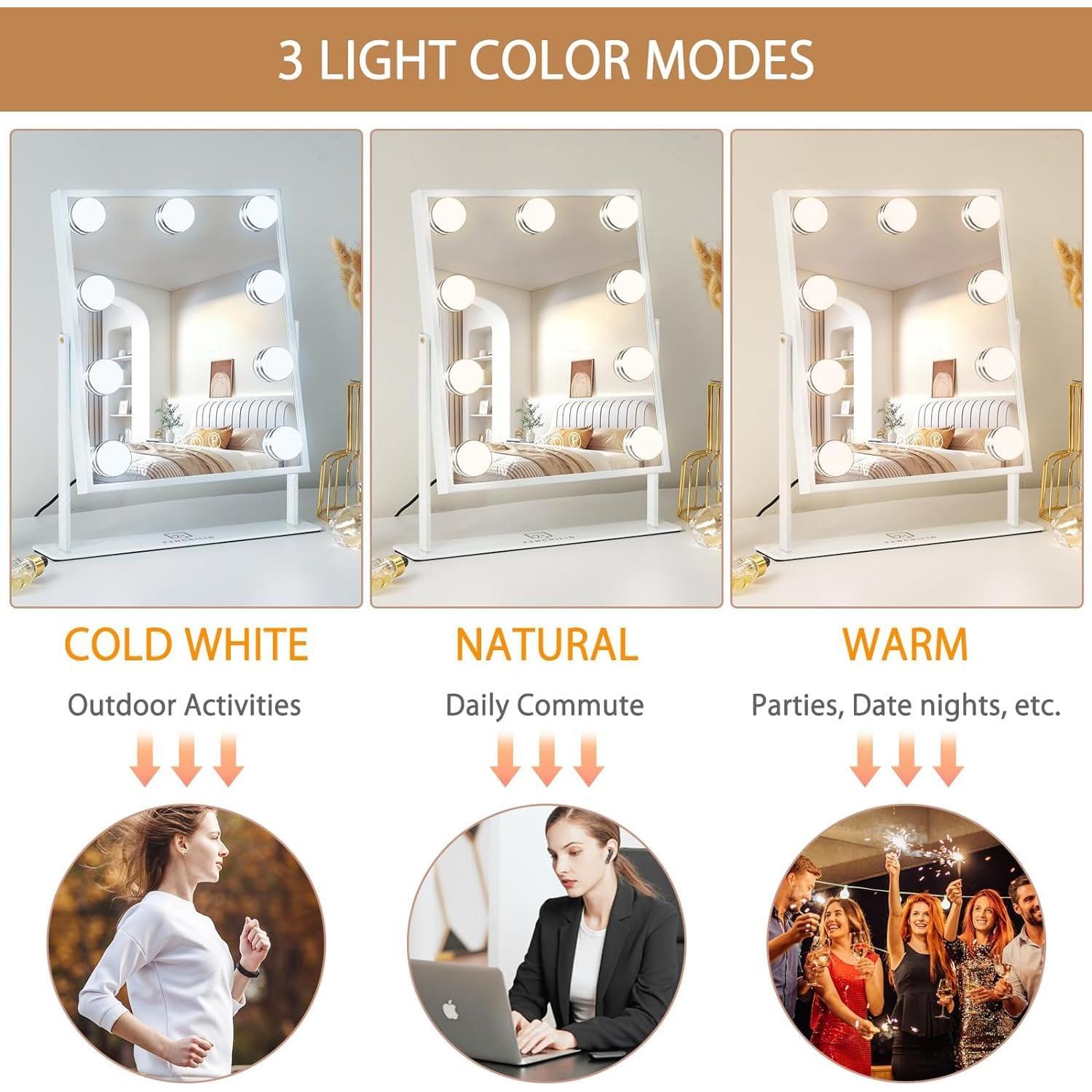 Espejo de Maquillaje Iluminado FENCHILIN 30.6x35.9 cm 10X