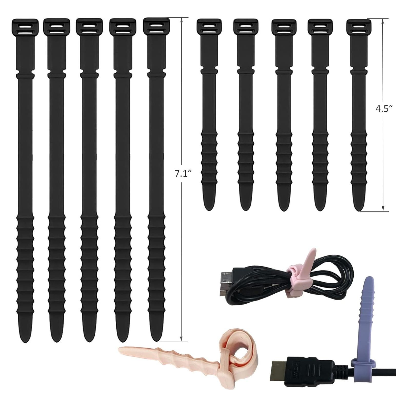 Bridas de Silicona GELIAL Reutilizables 10 Pcs Negras 11.43 y 18.03 cm