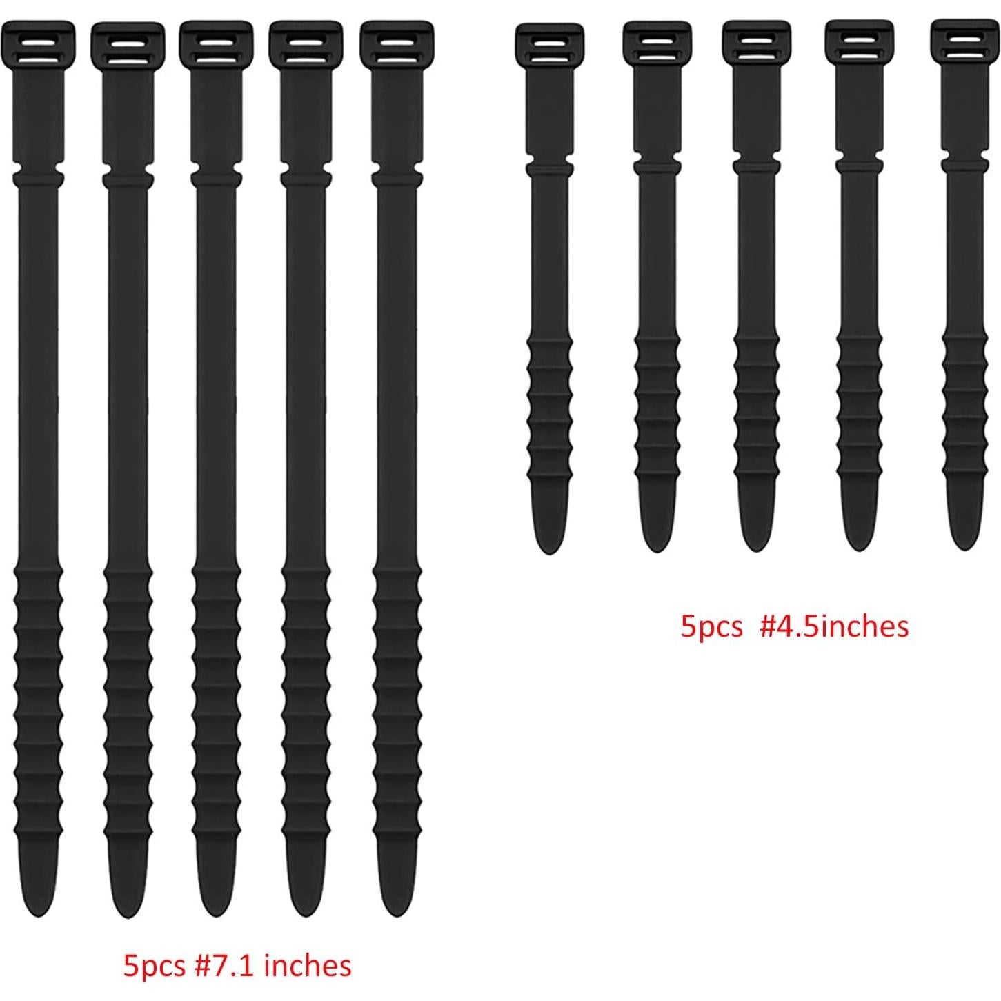 Bridas de Silicona GELIAL Reutilizables 10 Pcs Negras 11.43 y 18.03 cm