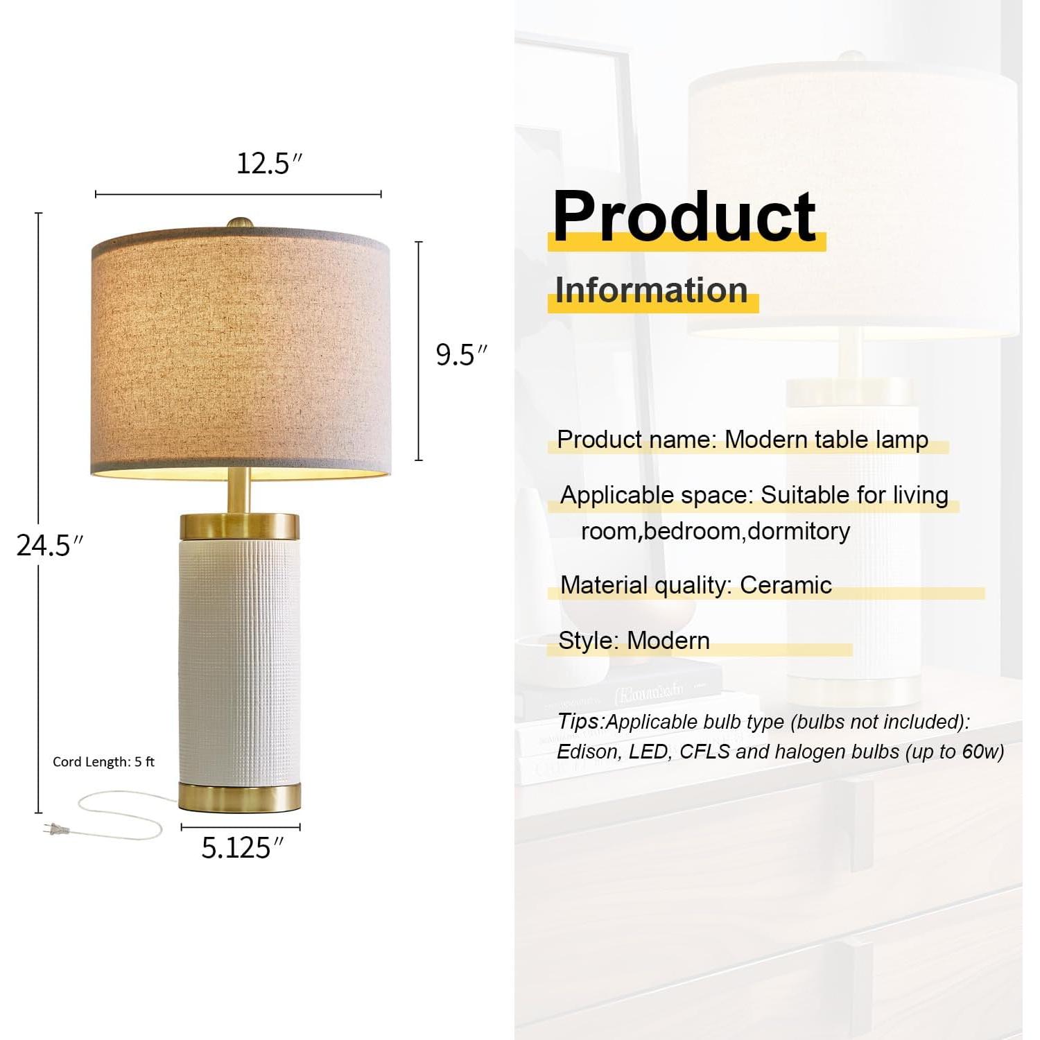 Lámpara de Mesa Cerámica Blanca USumkky 62cm Moderna