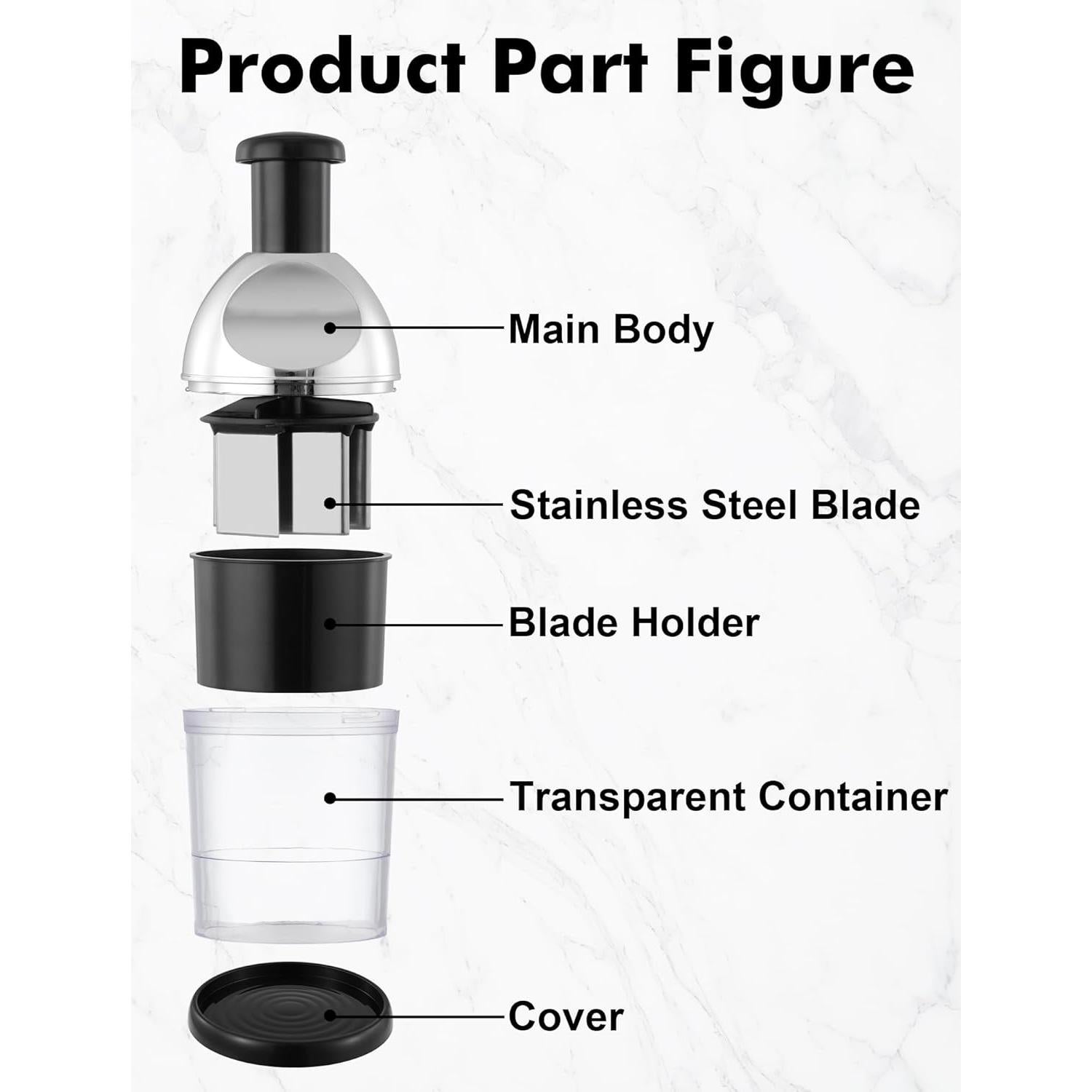 Picador Manual de Alimentos GDL - Acero Inoxidable, Negro
