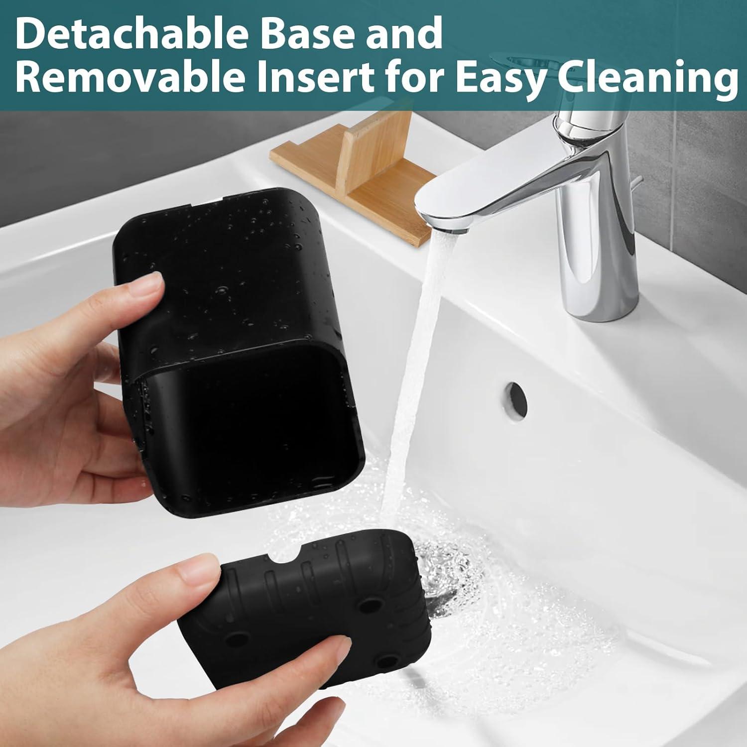 Soporte de Cepillos de Dientes Boperzi Negro con Bambú 3 Compartimentos