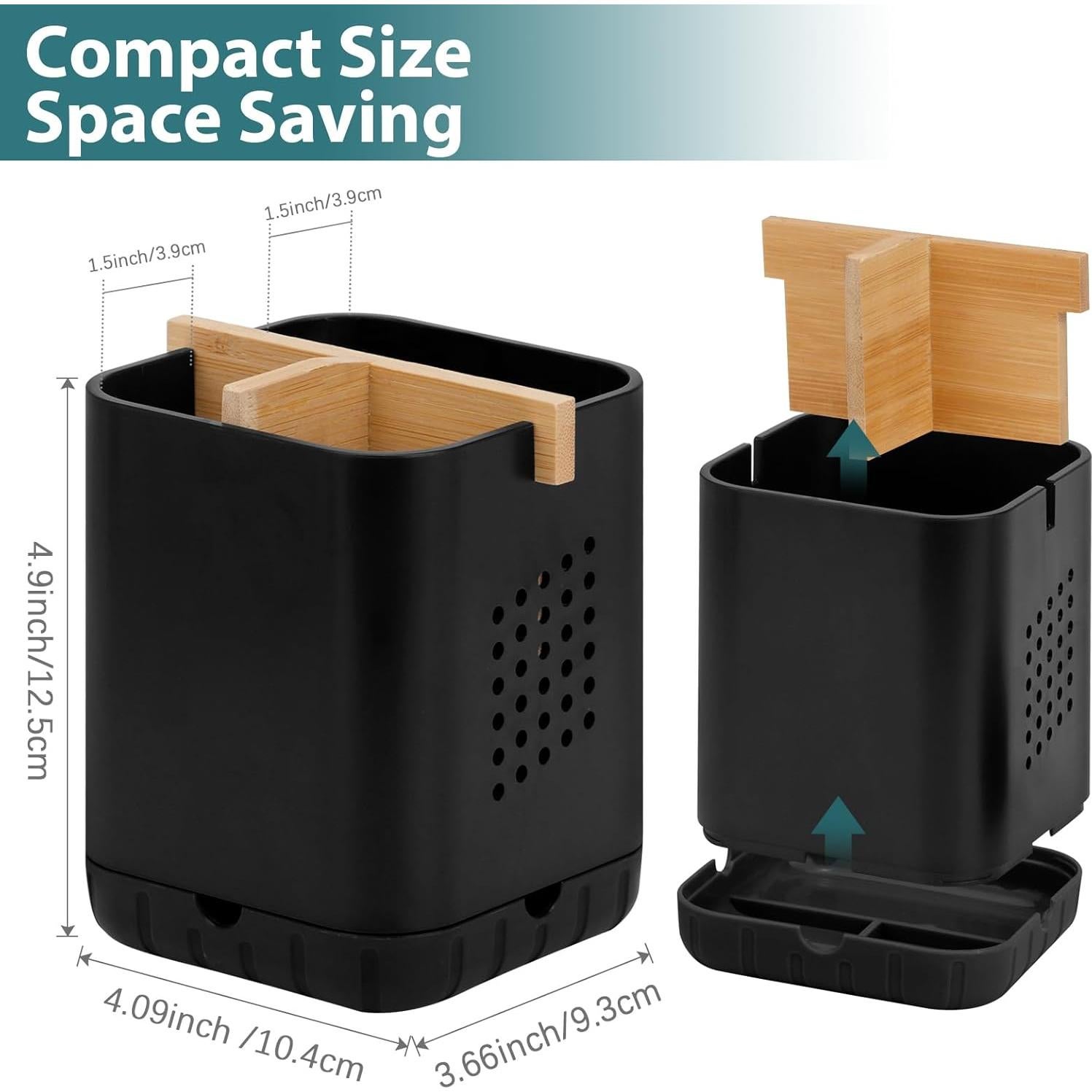 Soporte de Cepillos de Dientes Boperzi Negro con Bambú 3 Compartimentos