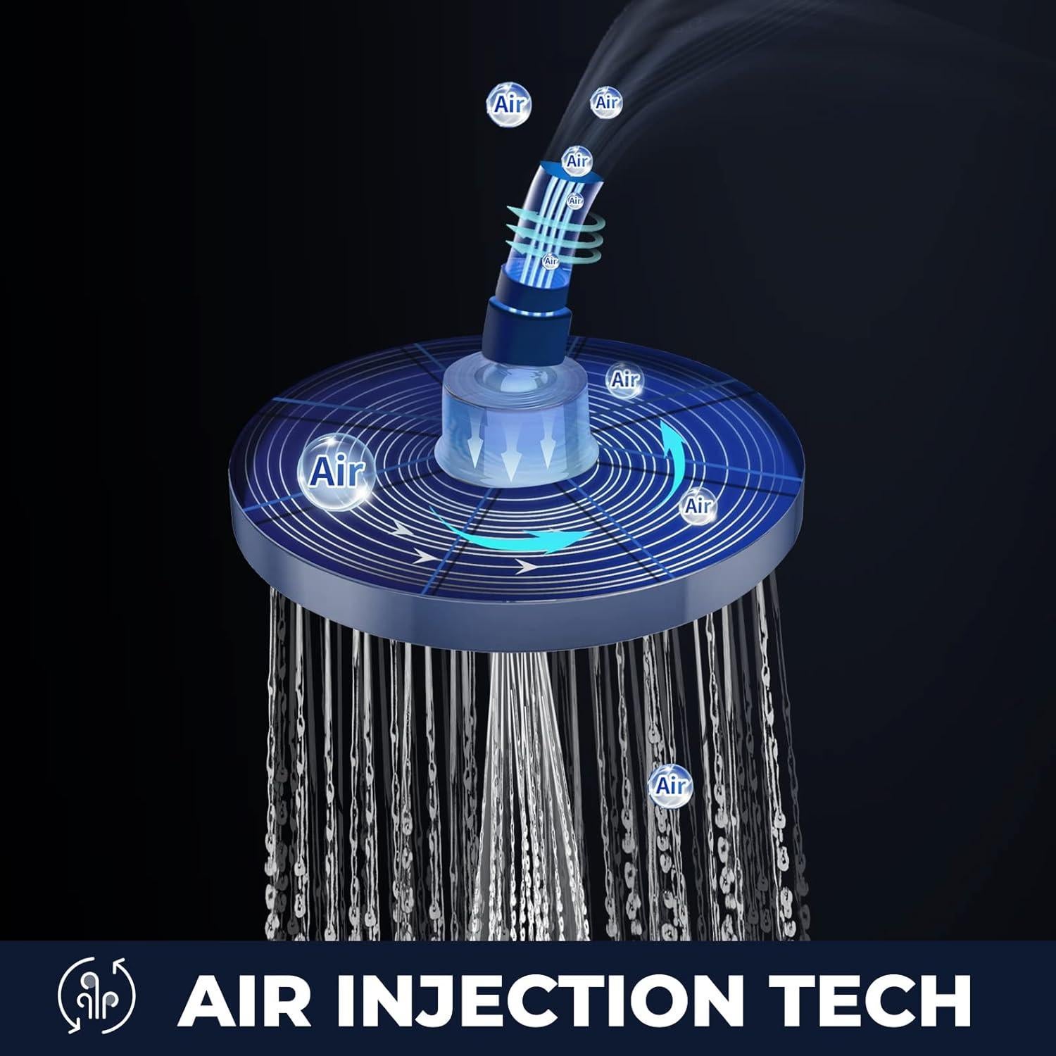 Cabezal de Ducha JDO Alta Presión 17.78 cm Negro Mate