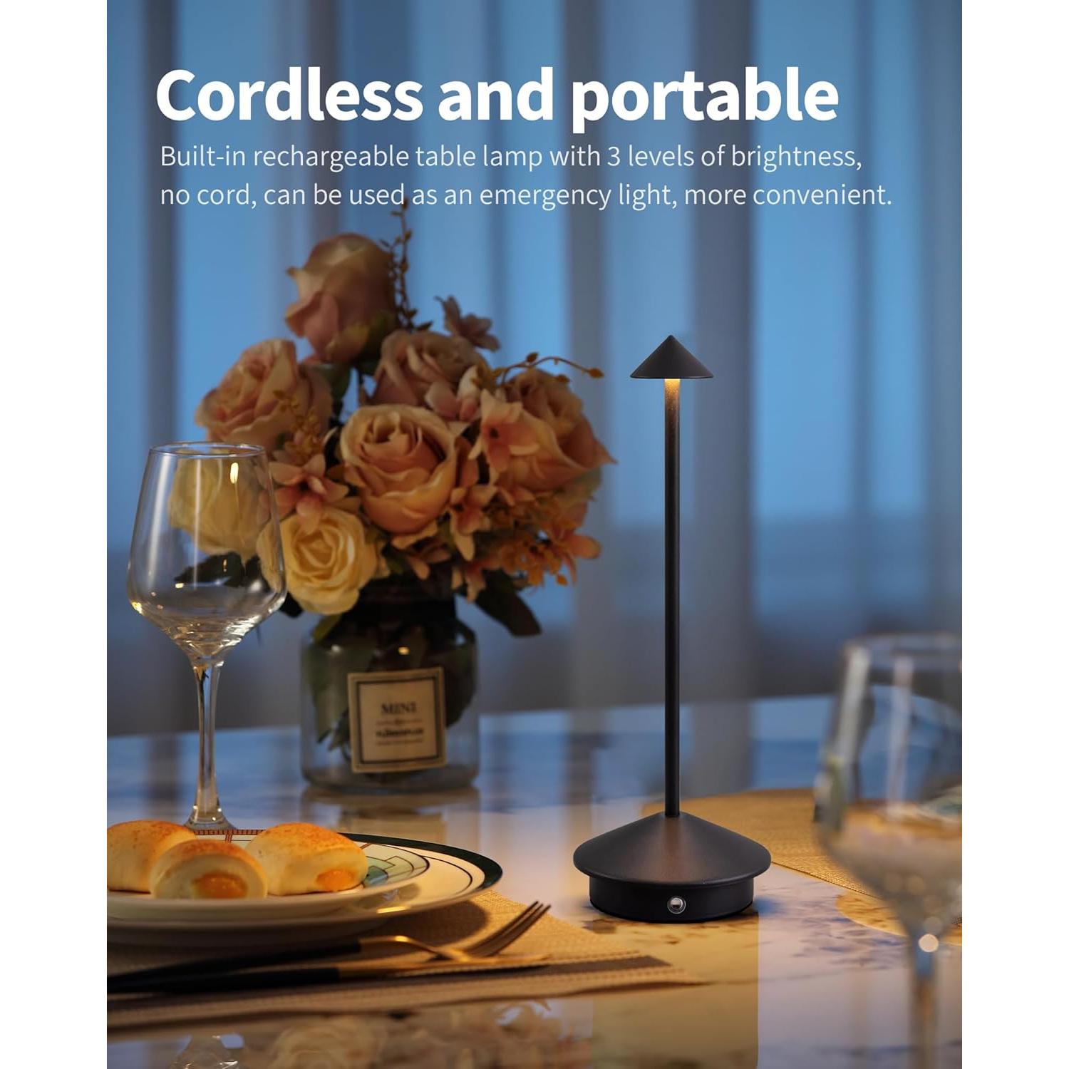 Juego de 2 Lámparas de Mesa Inalámbricas LED 5000mAh Negro