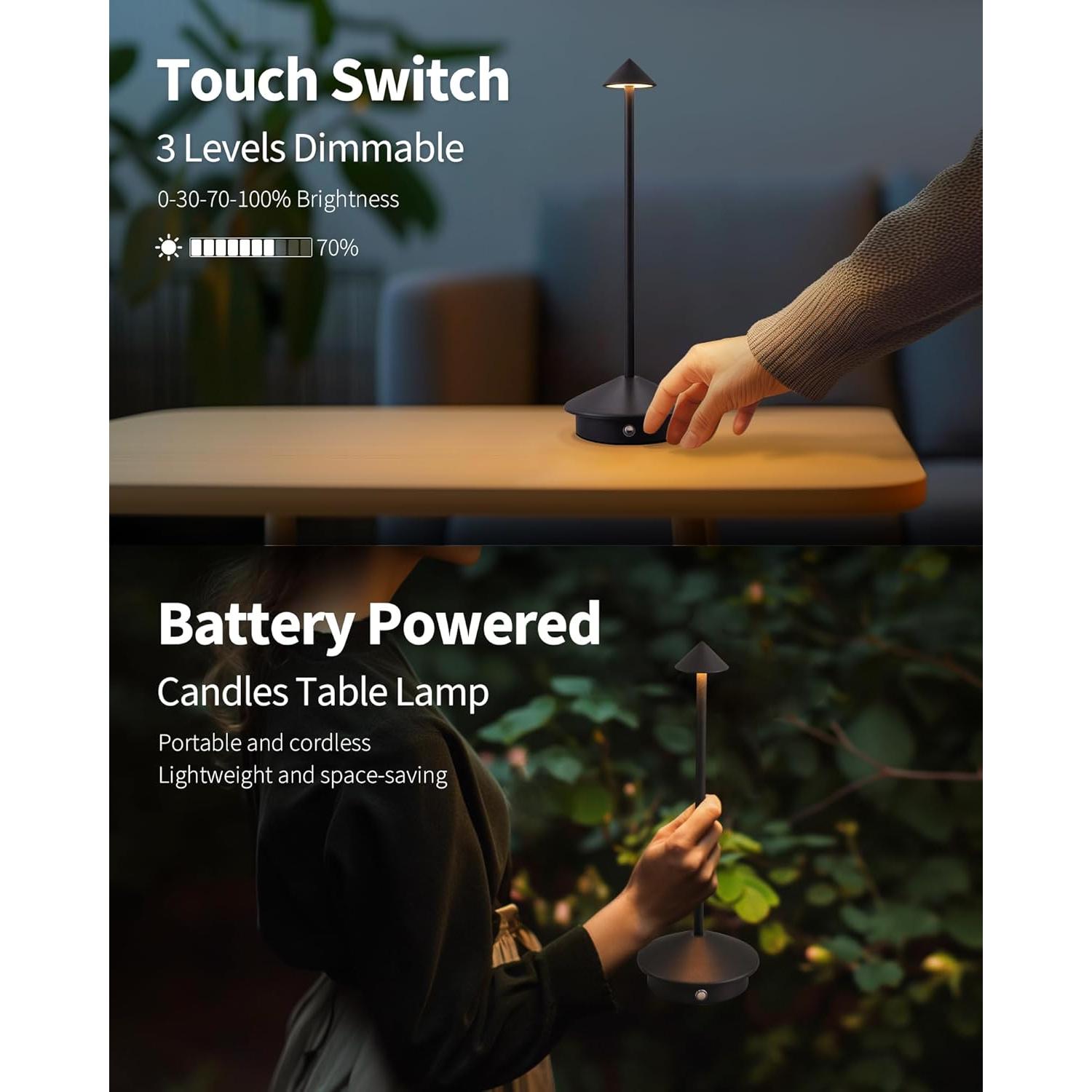 Juego de 2 Lámparas de Mesa Inalámbricas LED 5000mAh Negro