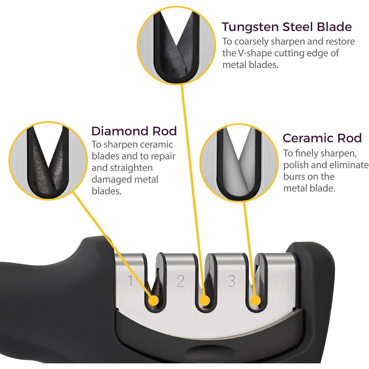Afilador de cuchillos 3 etapas Kitchellence + Guante Cortes