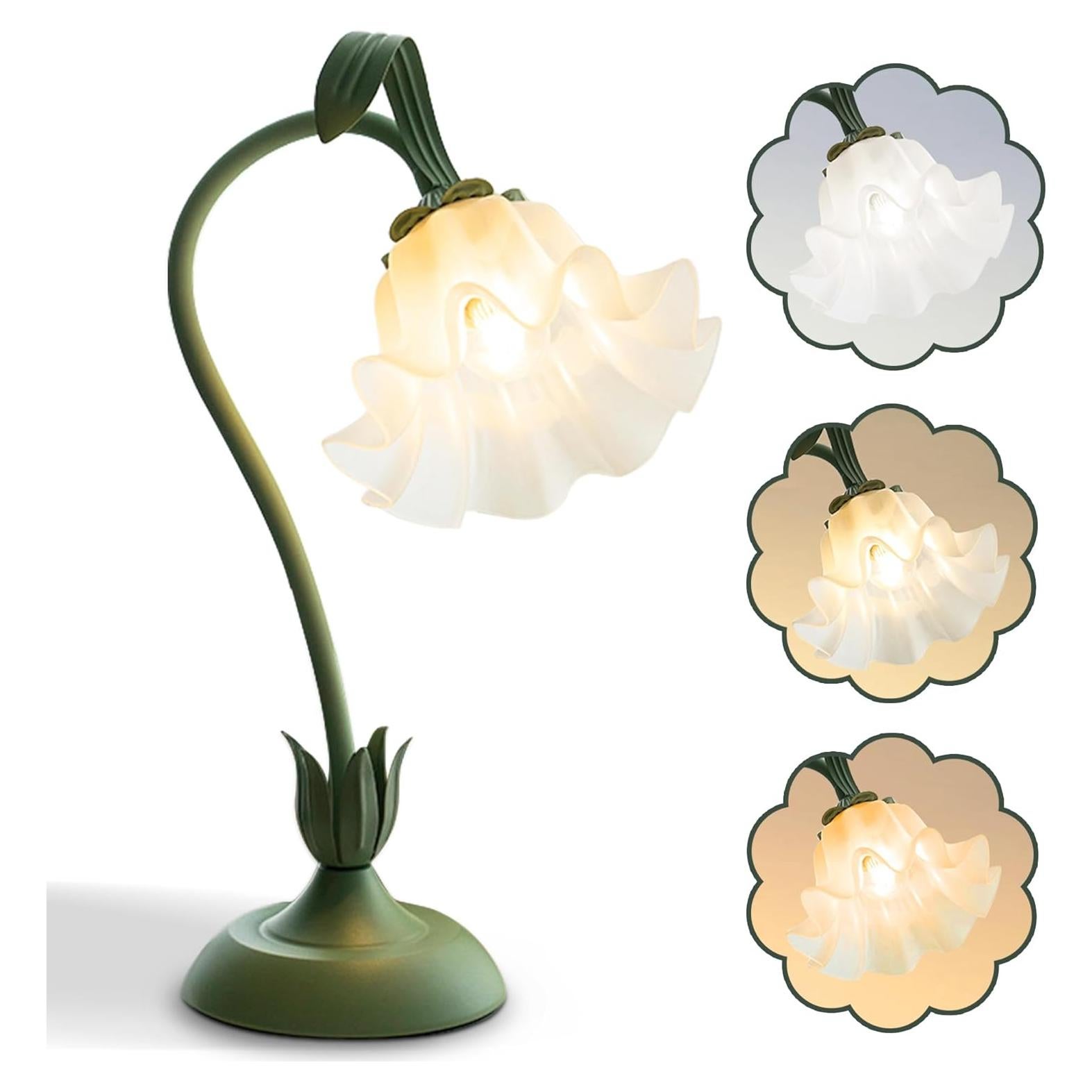 Lámpara de Mesa LED Vintage Verde con Flores 3 Modos de Color