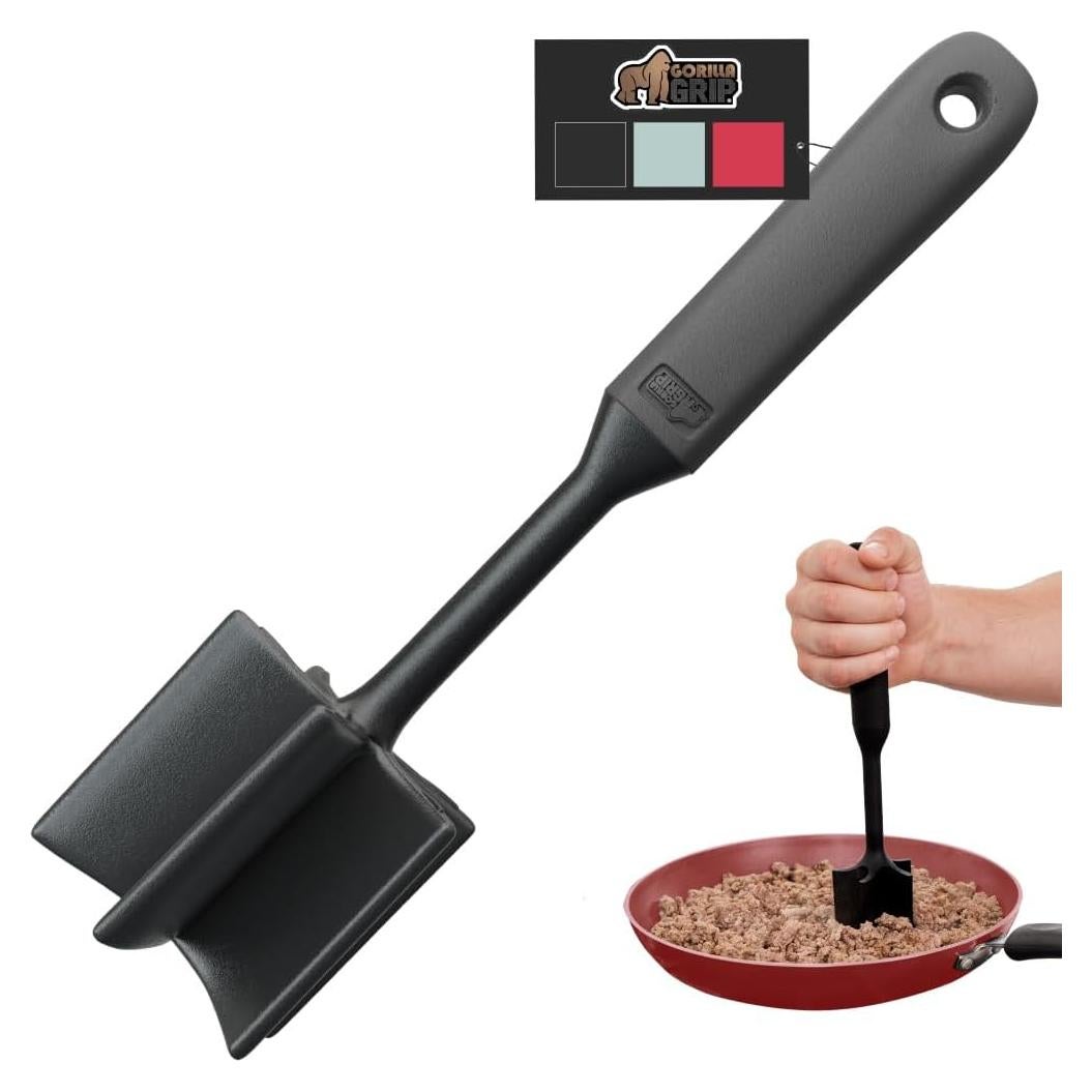 Picador de Carne Gorilla Grip Negro, Mango Ergonómico, Antiadherente