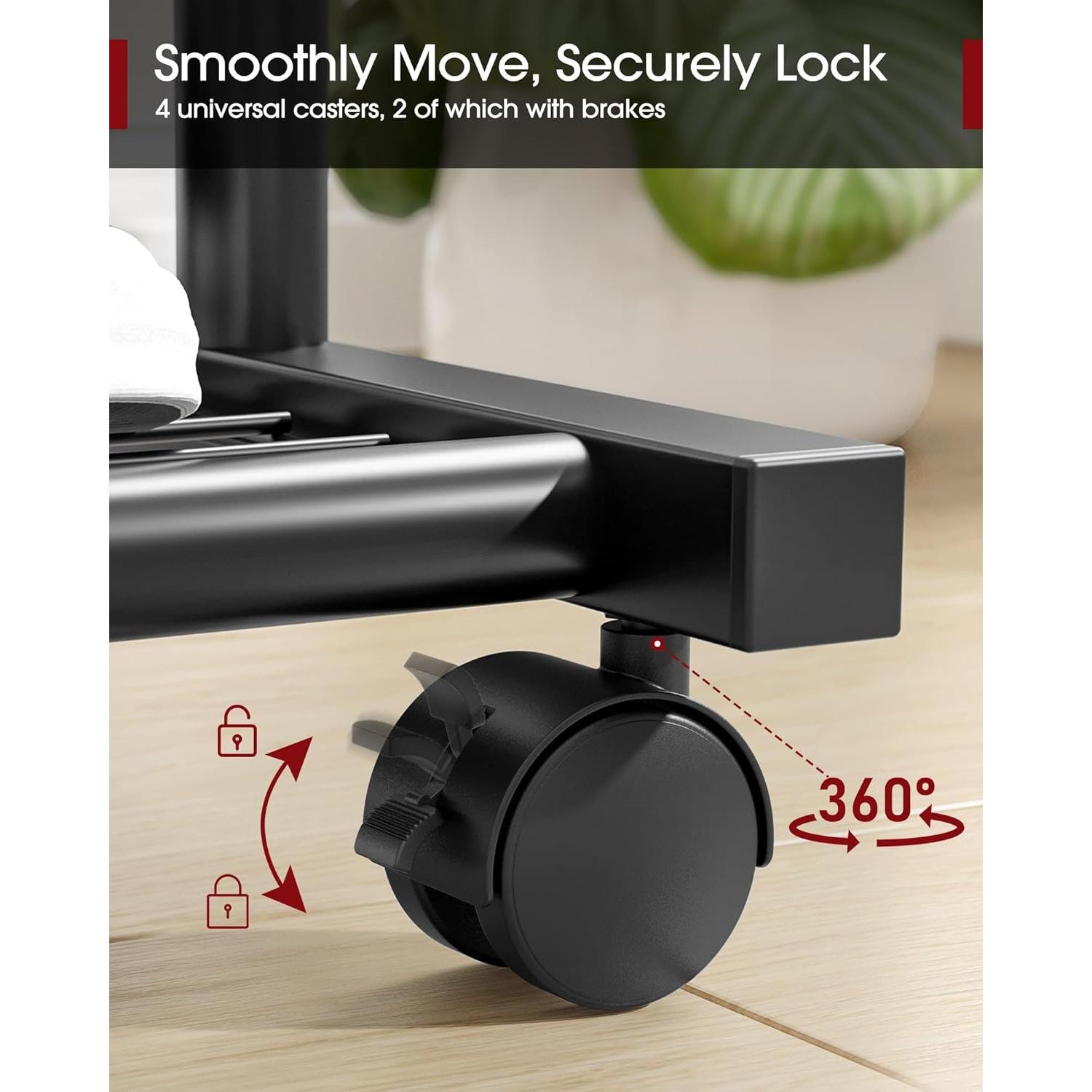 Perchero de Ropa Sakugi con Estante y Ruedas, Negro 71.1x35.6x149.9 cm