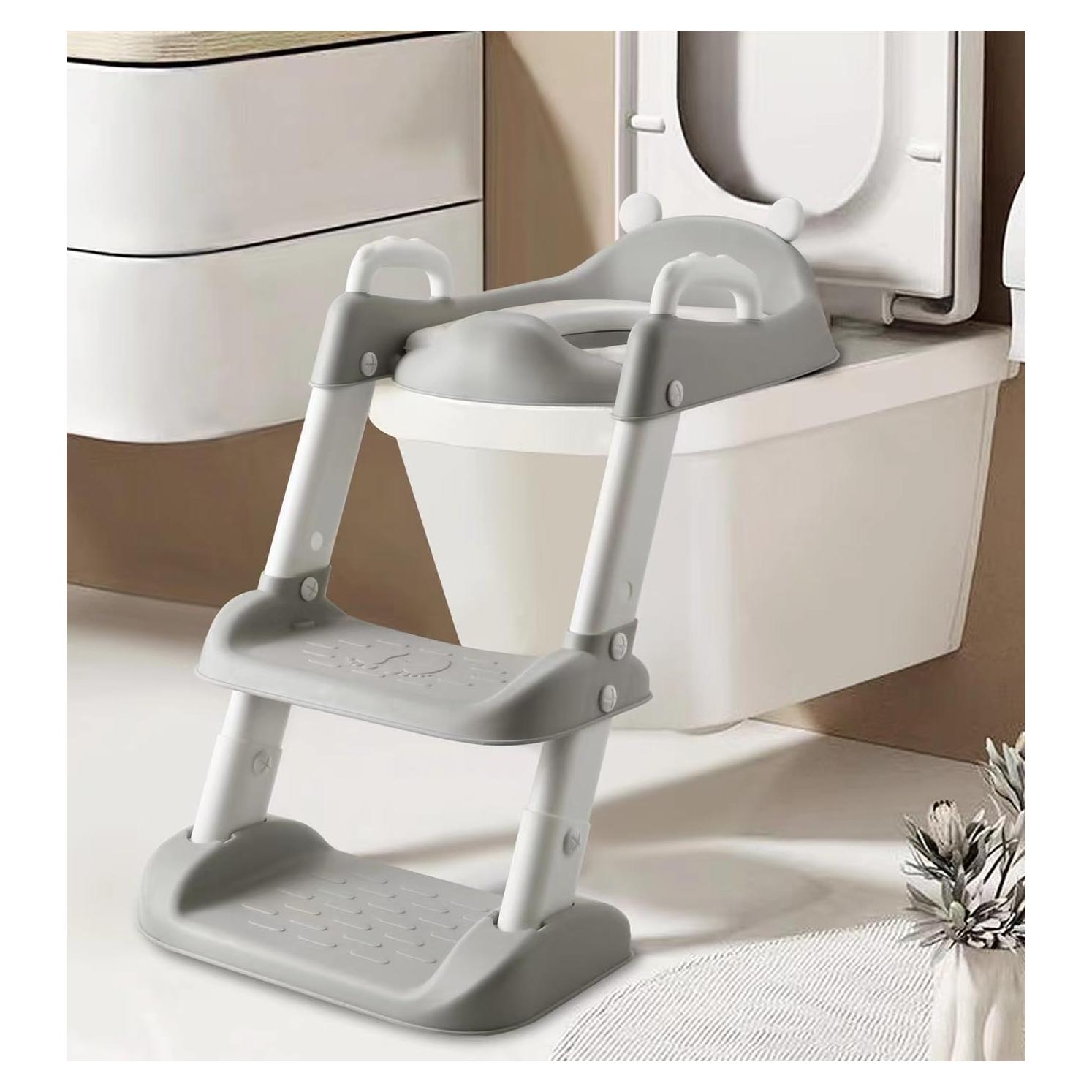 Asiento de Entrenamiento para Baño PandaEar Gris con Escalera Antideslizante