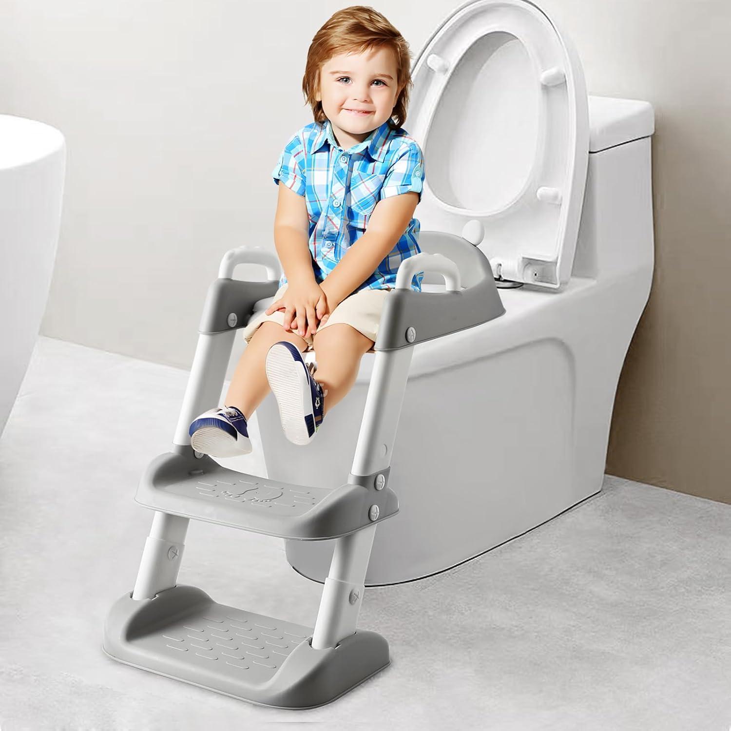 Asiento de Entrenamiento para Baño PandaEar Gris con Escalera Antideslizante