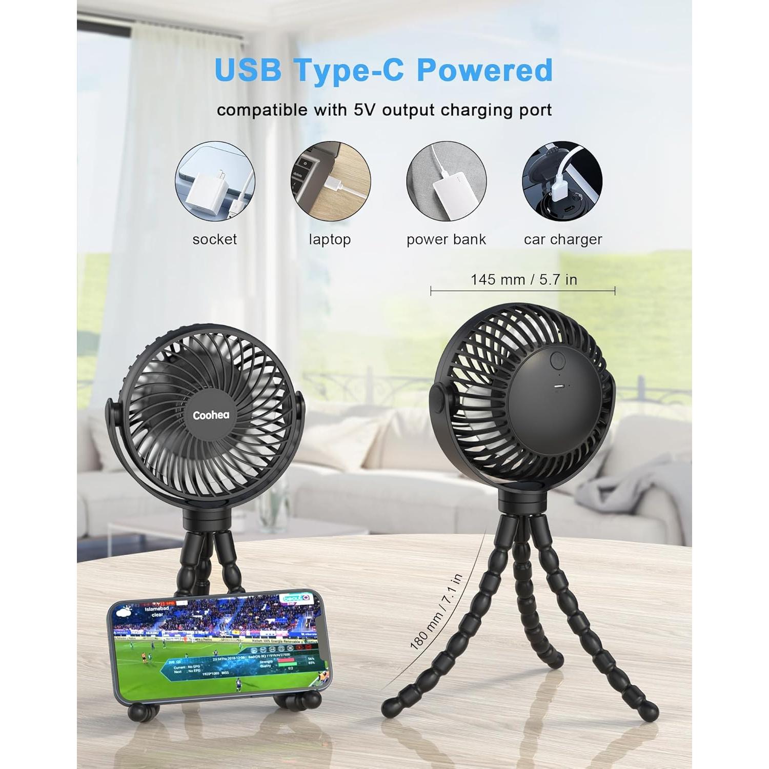 Ventilador Portátil Coohea KW21 Recargable 4000mAh 3 Velocidades