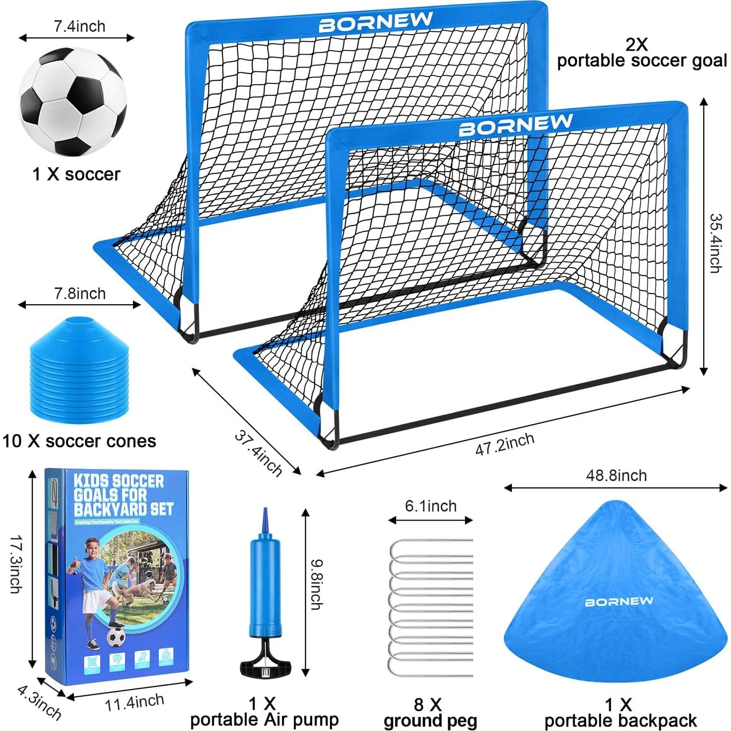 Portería de Fútbol Infantil BORNEW 4x3 m Plegable y Portátil